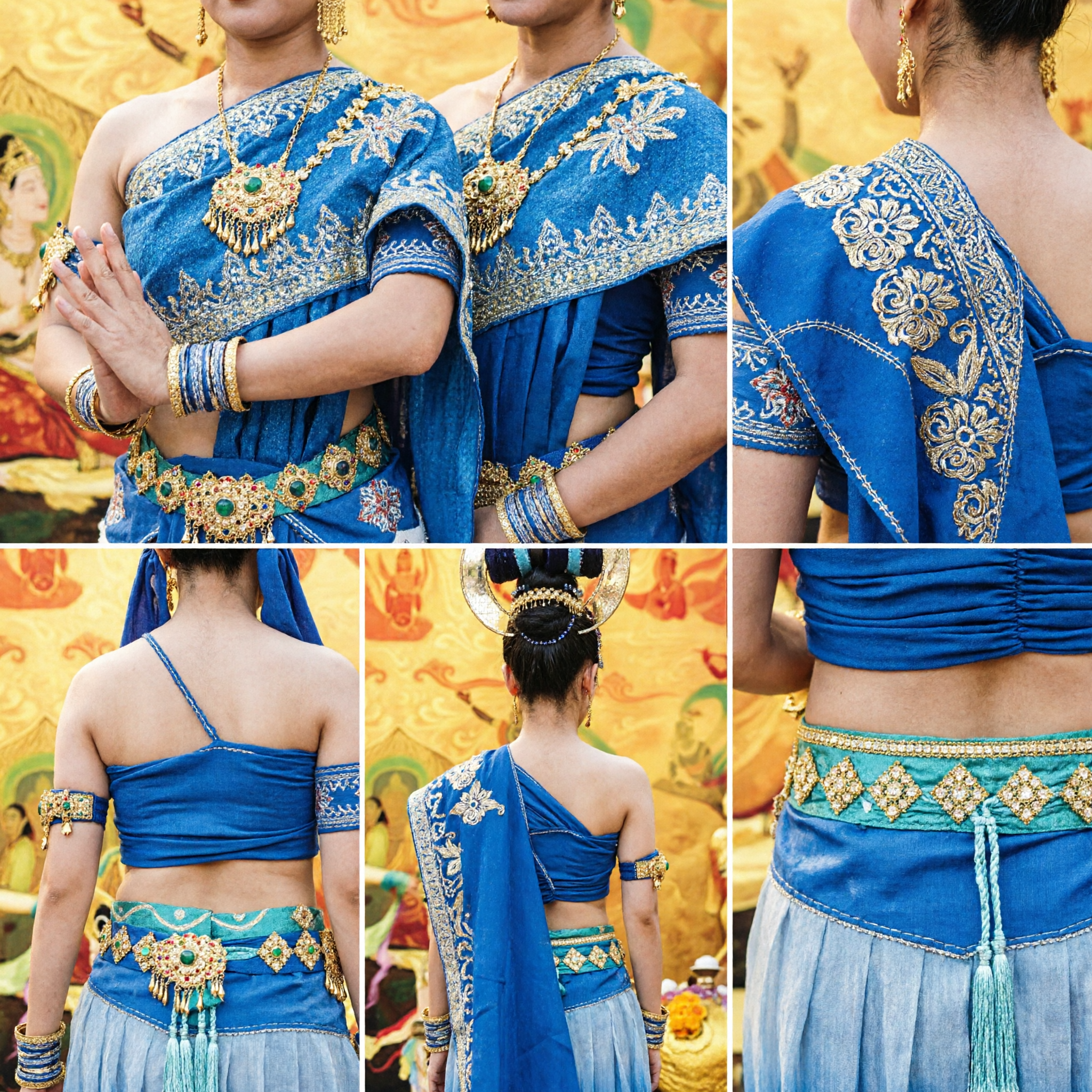 Traditional Chinese Dunhuang Flying Apsara Dance Costume Blue Stage Performance Uniform for Women and Girls - Asian Costume
