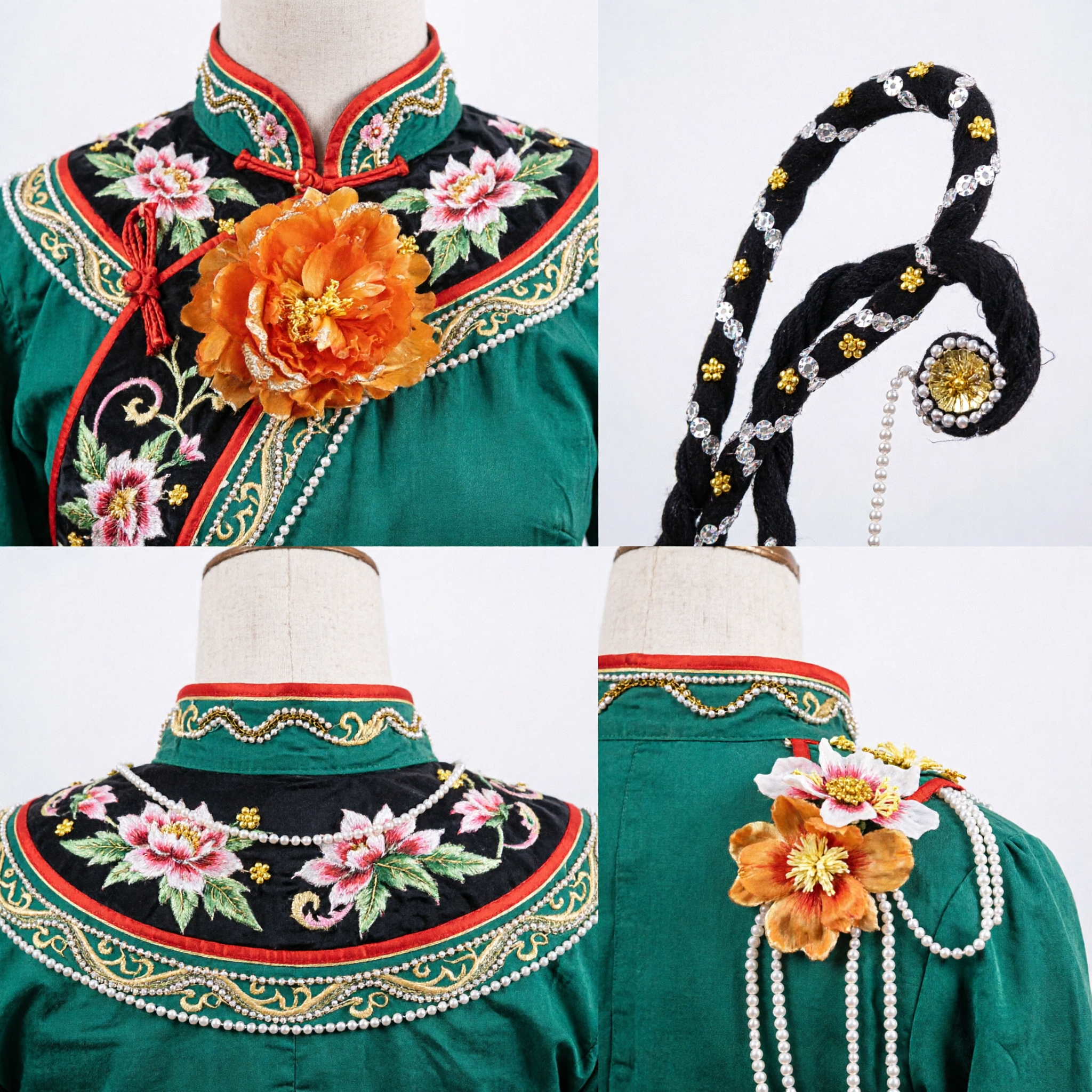 Traditional Chinese Peking Opera Headpiece with Large Orange Peony Flower and Sequins for Female Dan Role Performance - Asian Costume
