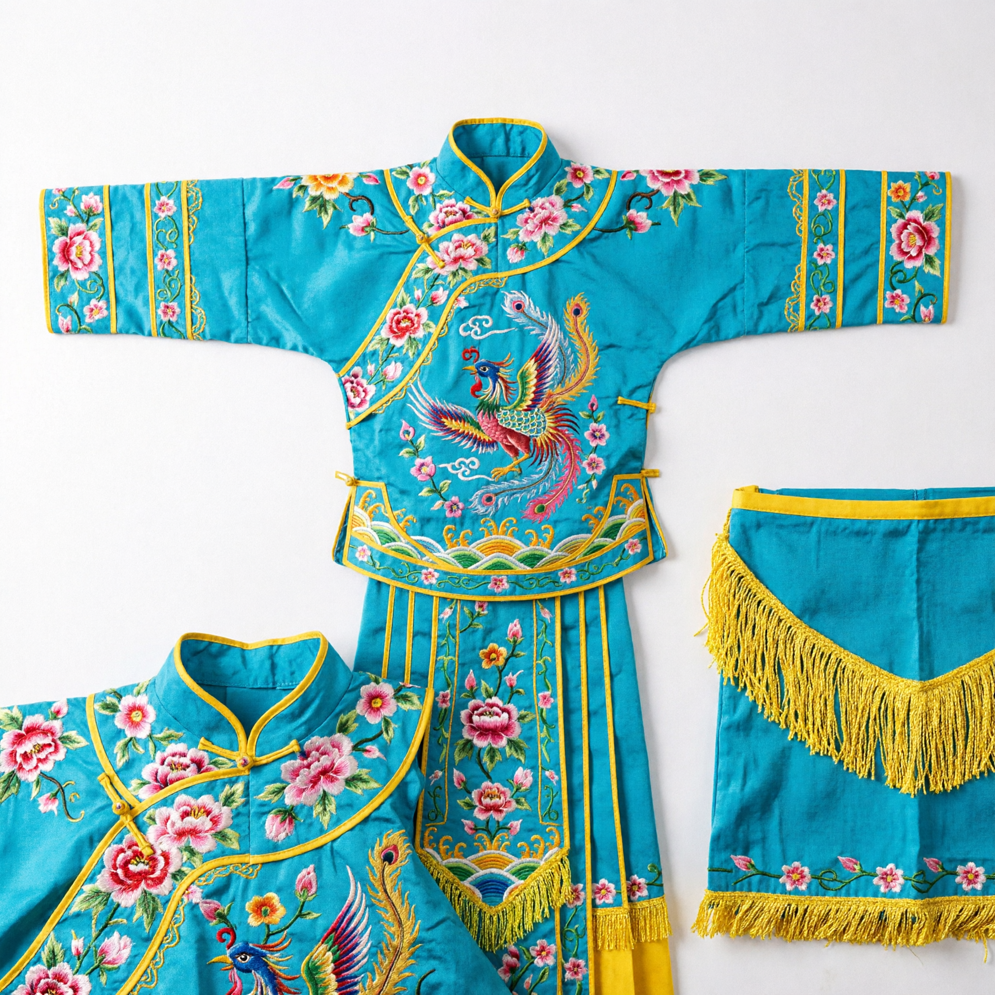 Traditional Chinese Beijing Opera General Costume Blue Embroidered Phoenix Kao Armor Set for Stage Performance - Asian Costume