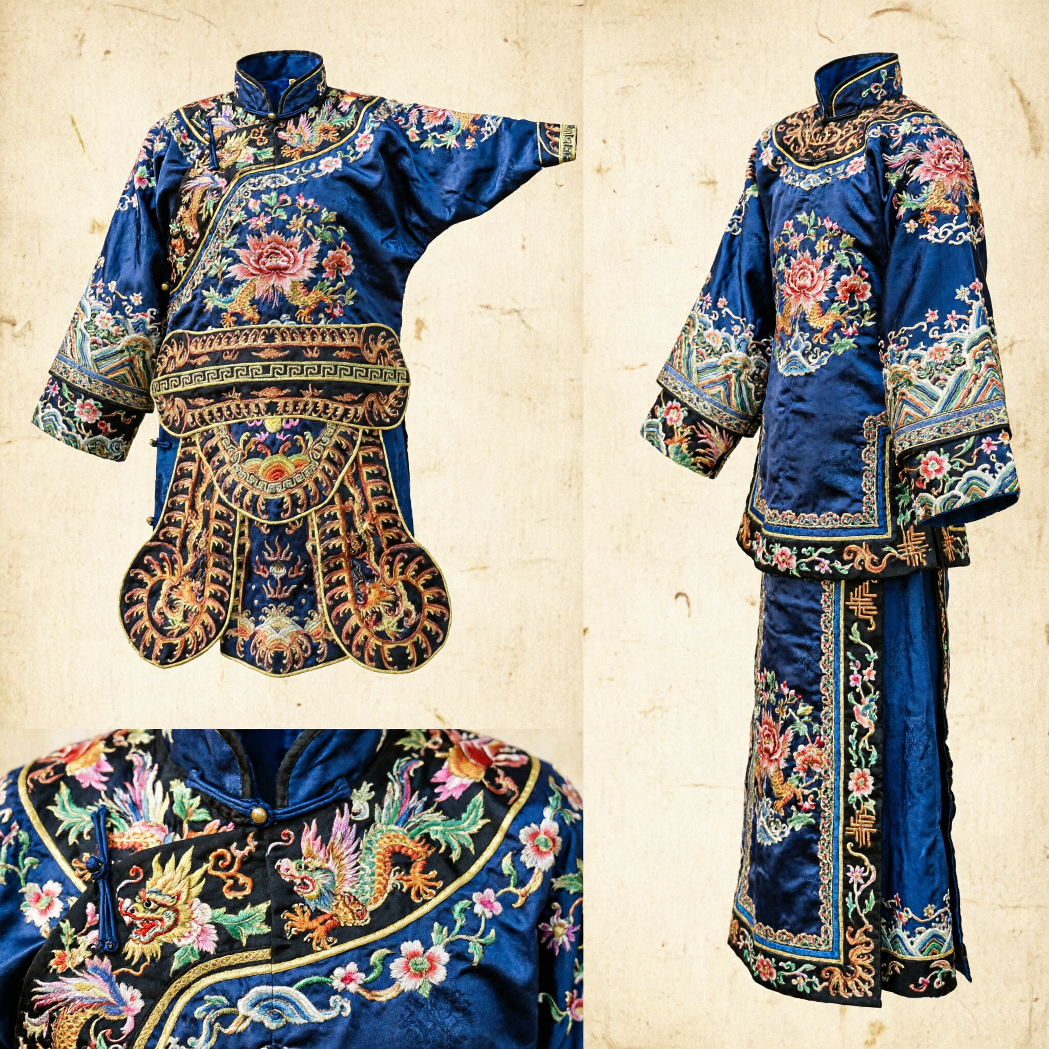 Traditional Chinese Peking Opera General Armor Costume Black Gold Dragon Embroidery Stage Performance Wear for Men - Asian Costume