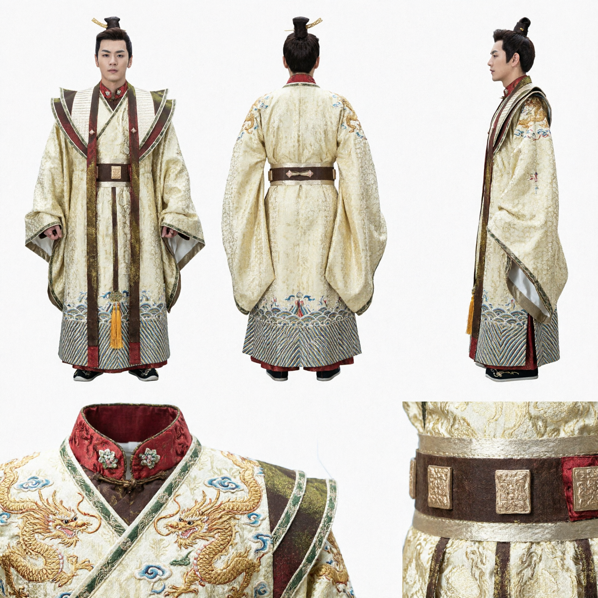 Traditional Chinese Ancient Prince Hanfu Costume Men Gold Brocade Robe Historical Cosplay Outfit Nobleman - Asian Costume