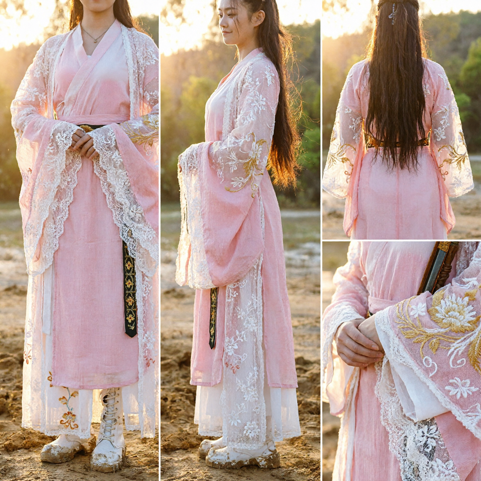 Elegant Pink Wuxia Hanfu Traditional Chinese Ancient Clothing Swordswoman Costume for Women Cosplay - Asian Costume