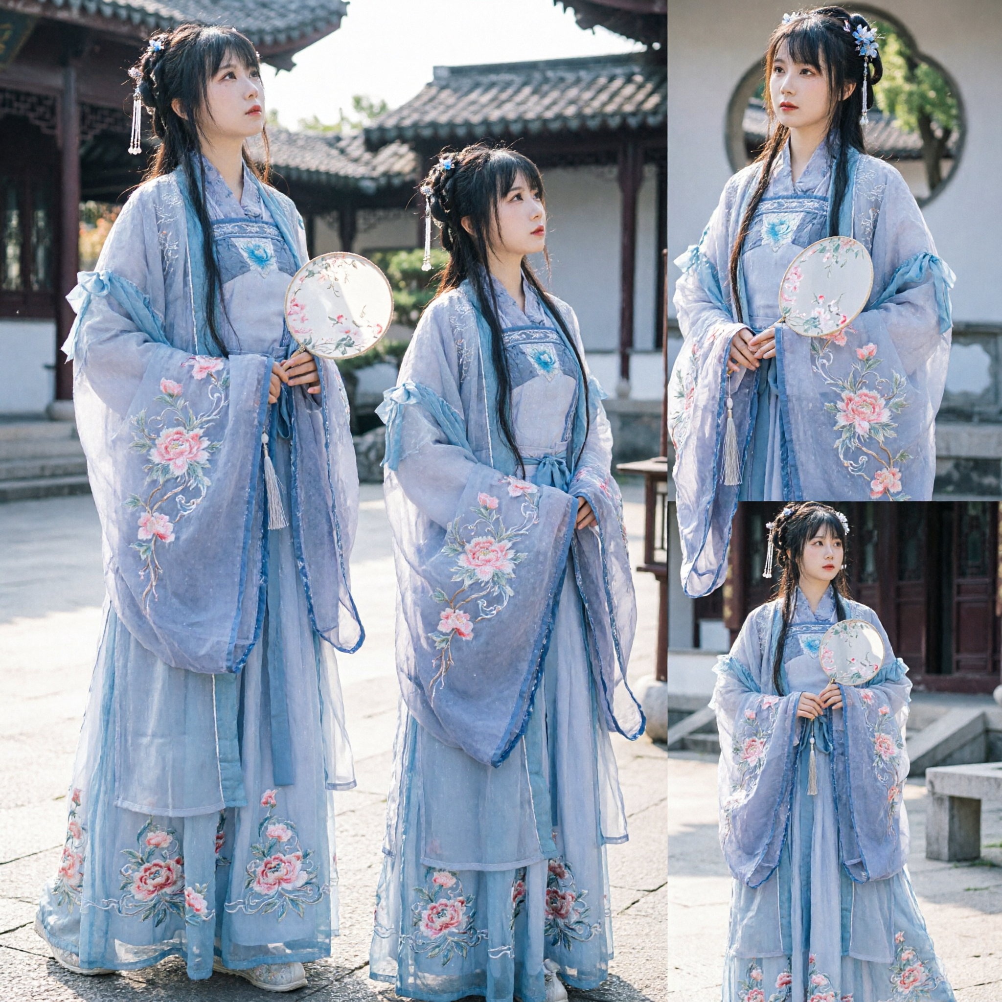 Elegant Blue Hanfu Traditional Chinese Clothing Embroidered Fairy Dress with Wide Sleeves for Women Cosplay - Asian Costume