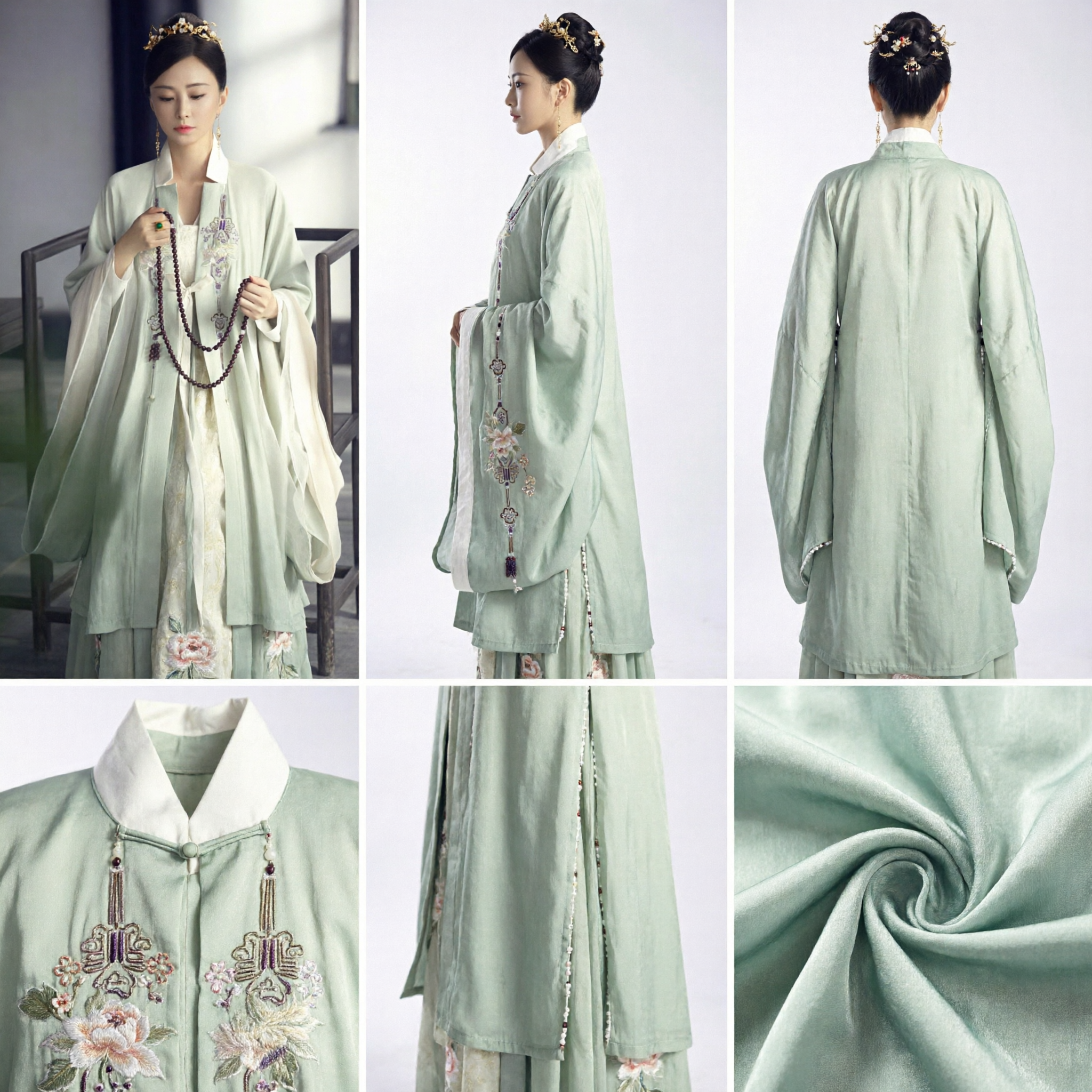 Elegant Traditional Chinese Hanfu Green Embroidered Robe Ancient Costume for Women Historical Drama Cosplay - Asian Costume