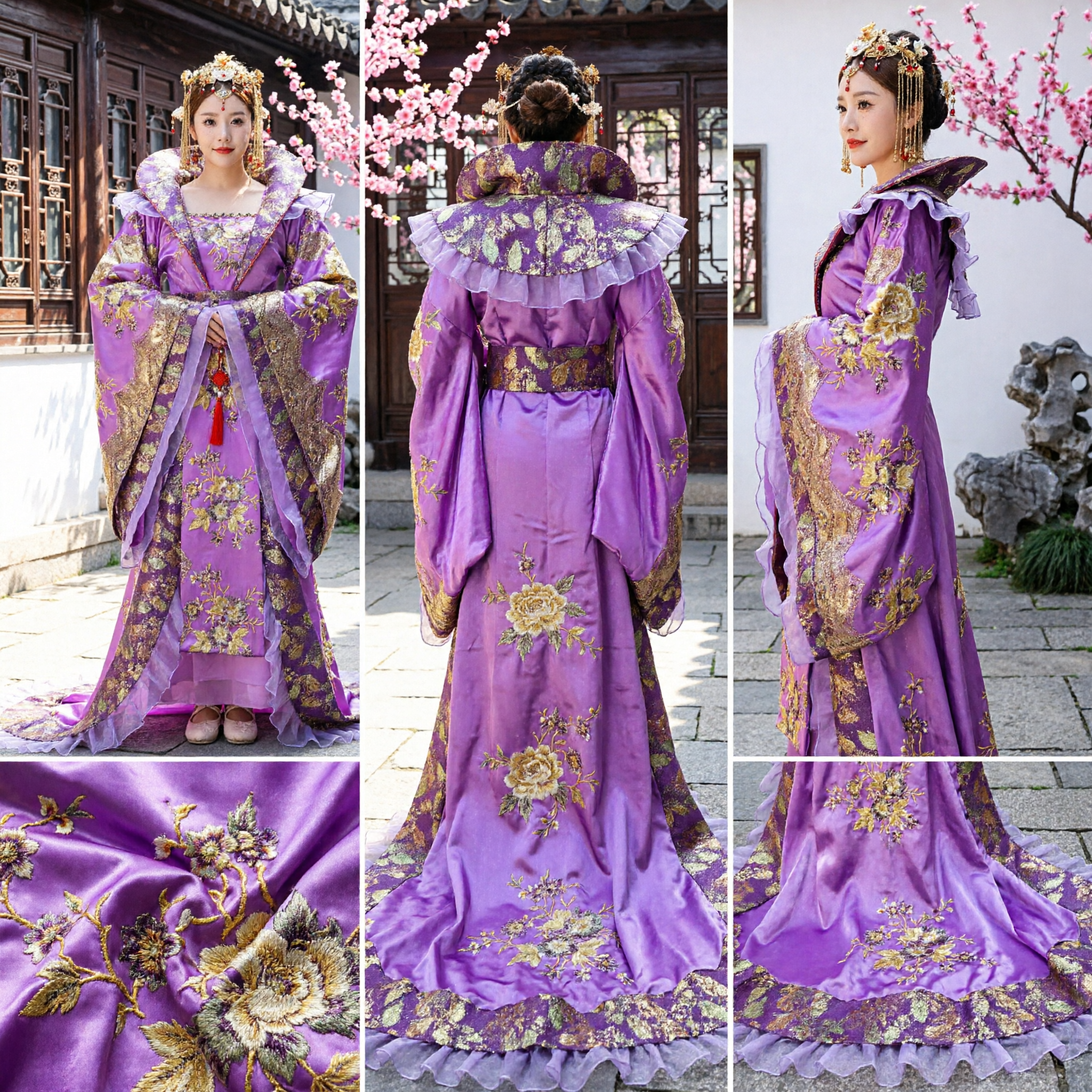 Traditional Chinese Purple Tang Dynasty Princess Costume Ancient Embroidered Hanfu Dress for Women Stage Performance - Asian Costume