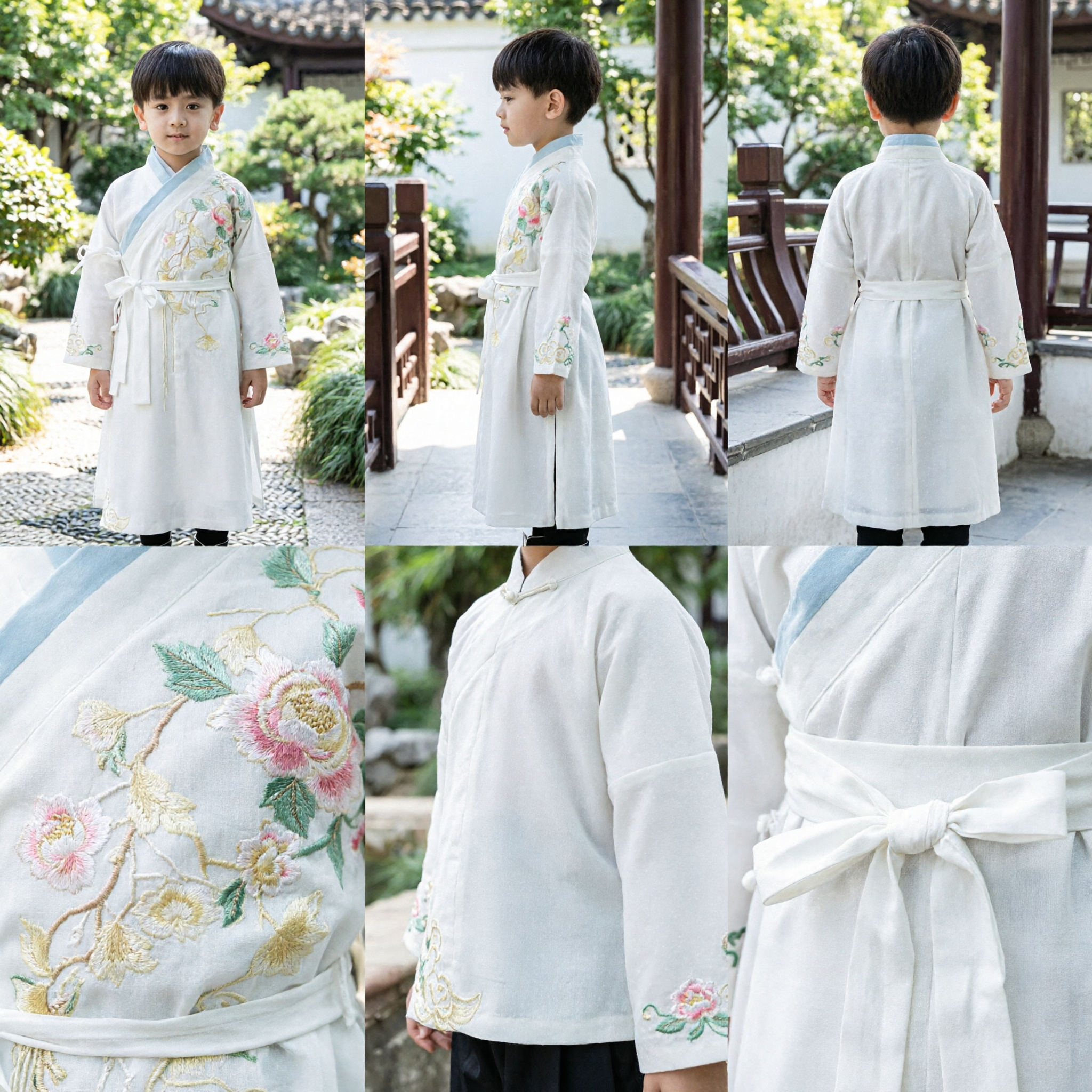 Traditional Chinese Hanfu for Boys Kids Ancient Scholar Costume Embroidered White Robe for Festival Performance - Asian Costume