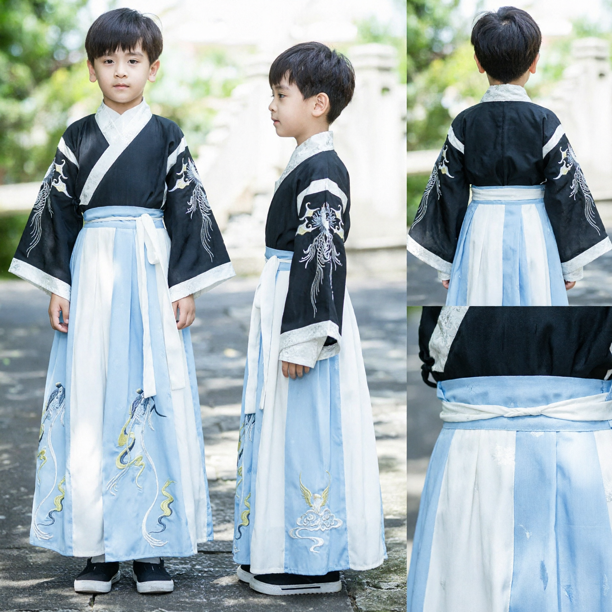 Traditional Chinese Hanfu for Boys Ancient Scholar Costume with Embroidery for Kids Cultural Festival Performance - Asian Costume