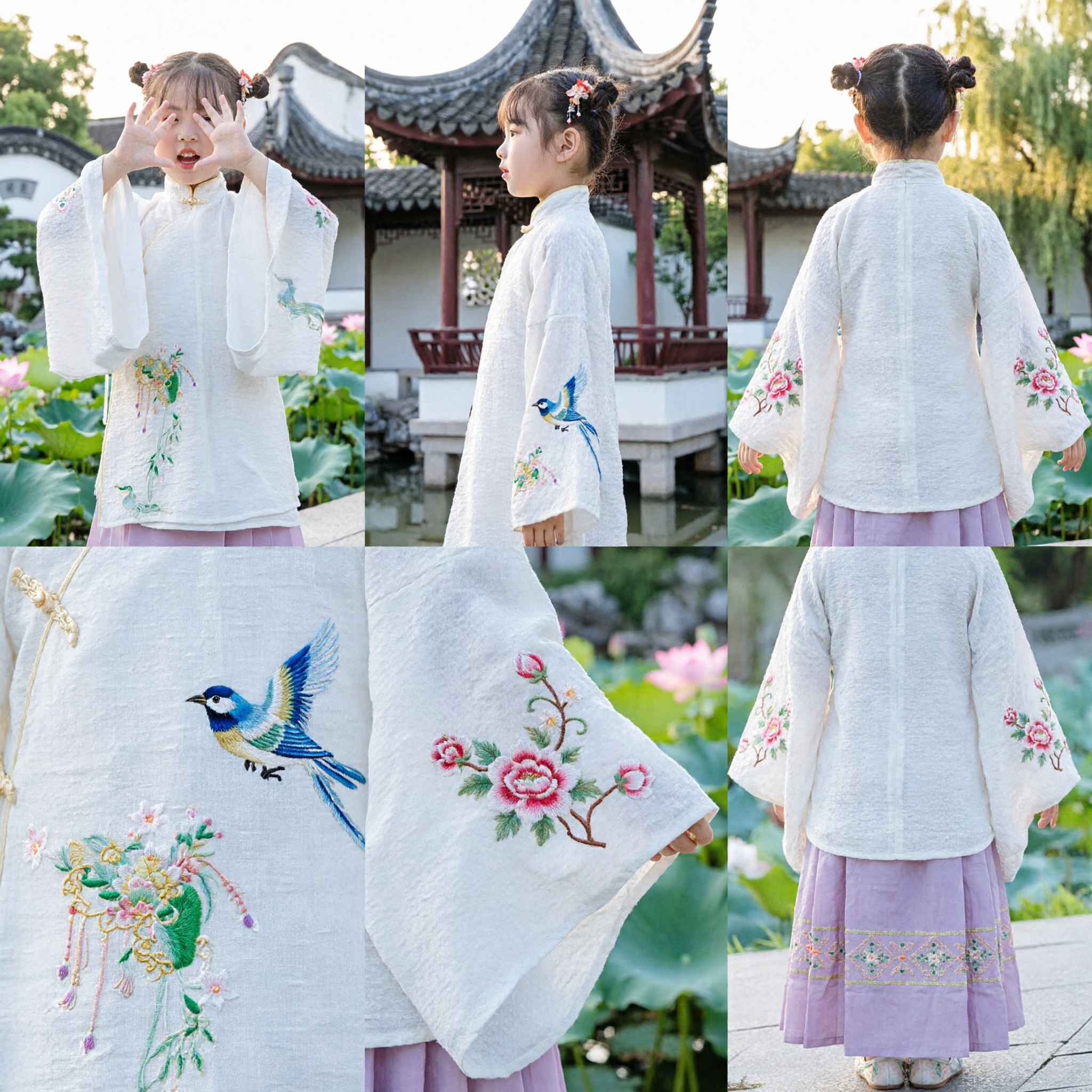 Elegant Traditional Chinese Hanfu Costume for Girls Embroidered White Top and Purple Skirt for Festival Performance - Asian Costume