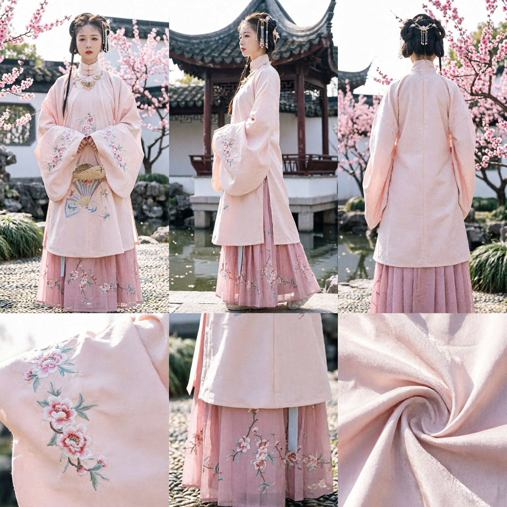 Elegant Pink Ming Dynasty Hanfu Traditional Chinese Costume with Floral Embroidery for Women - Asian Costume