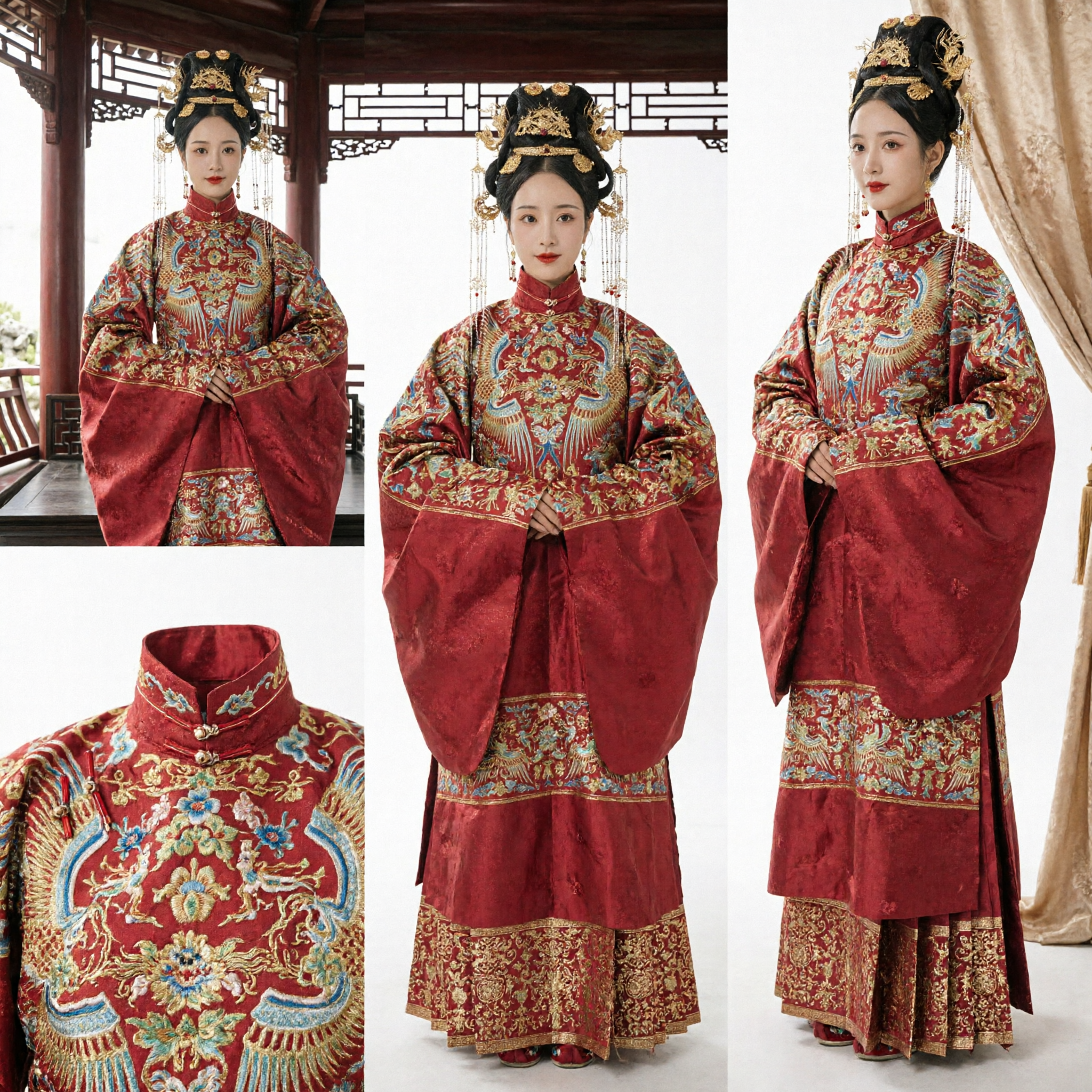 Traditional Chinese Wedding Dress Ancient Ming Dynasty Red Phoenix Embroidery Hanfu Costume for Brides - Asian Costume