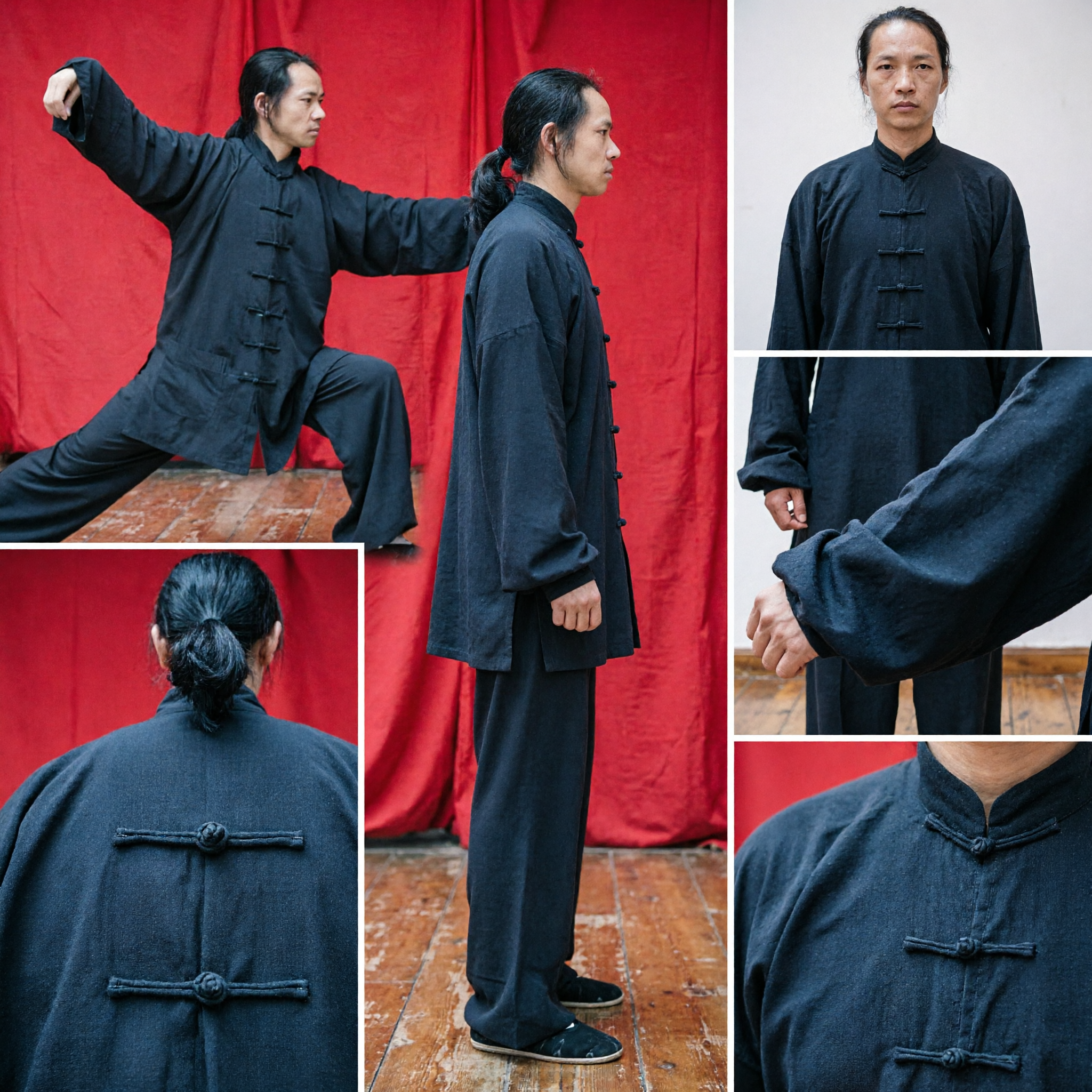 Men's Traditional Black Tai Chi Kung Fu Uniform Suit Cotton Martial Arts Tang Suit for Practice - Asian Costume
