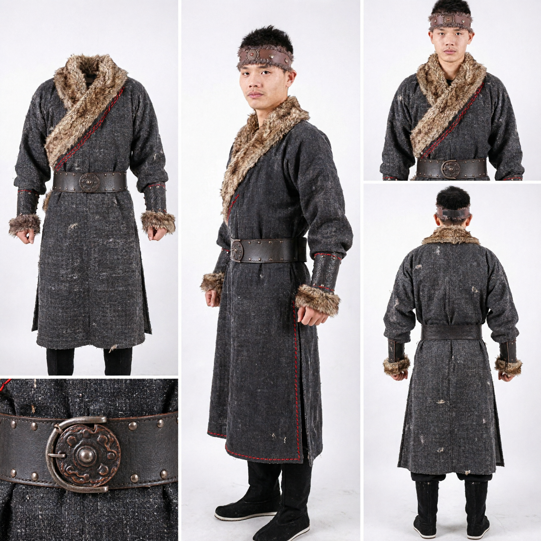 Ancient Chinese Warrior Winter Costume Men Kung Fu Robe with Fur Collar Historical Cosplay Outfit - Asian Costume