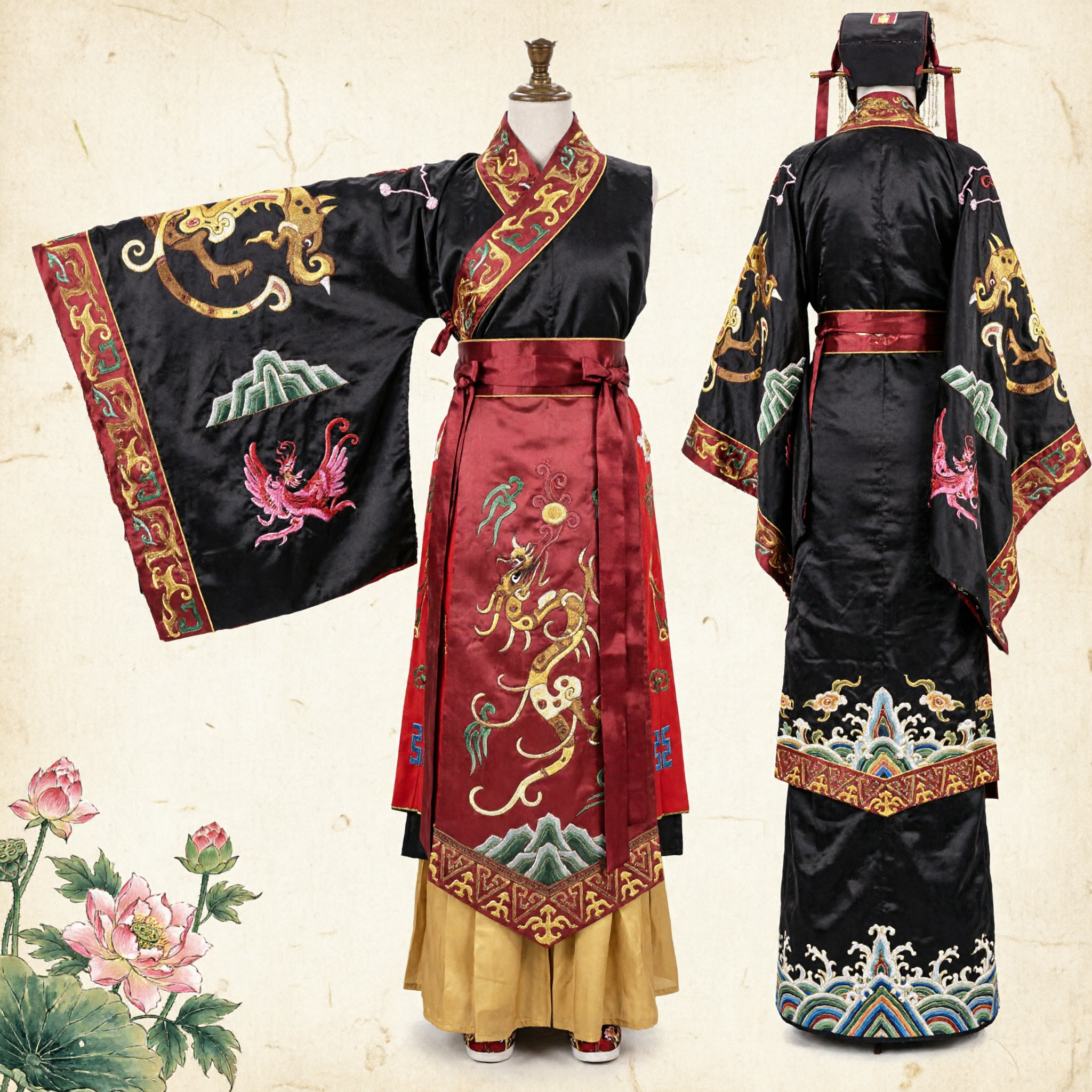 Ancient Chinese Emperor Hanfu Costume Black Gold Dragon Robe Traditional Clothing Men Stage Performance Cosplay - Asian Costume