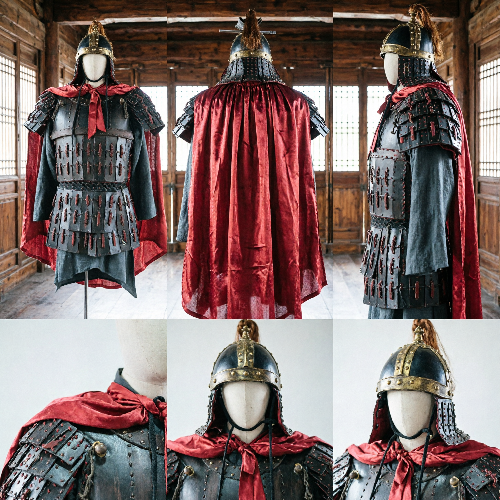 Ancient Chinese General Armor Han Dynasty Replica Full Set with Red Cape for Men Cosplay and Theater - Asian Costume