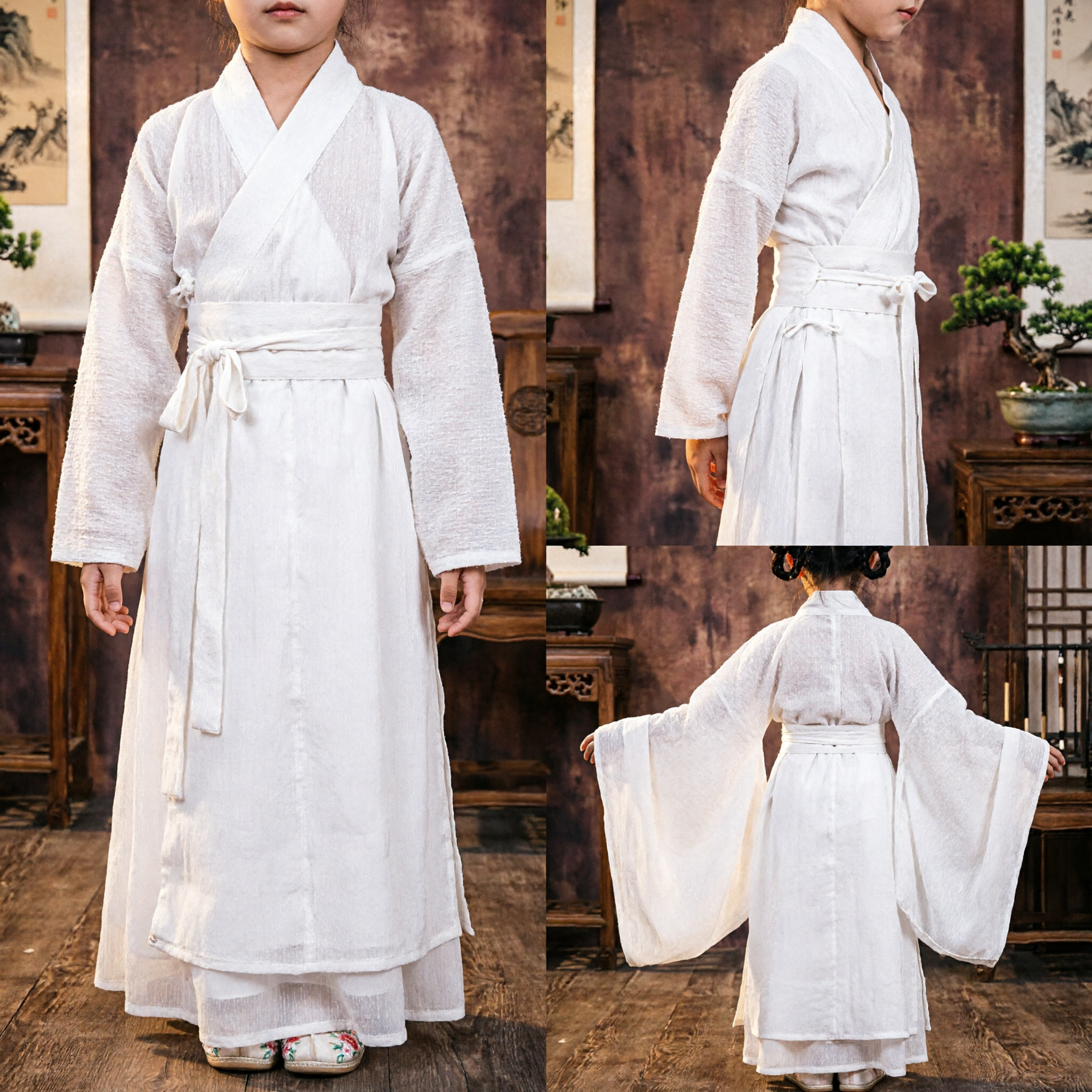 White Traditional Chinese Hanfu Wushu Kung Fu Uniform for Girls Sword Dance Performance Costume - Asian Costume