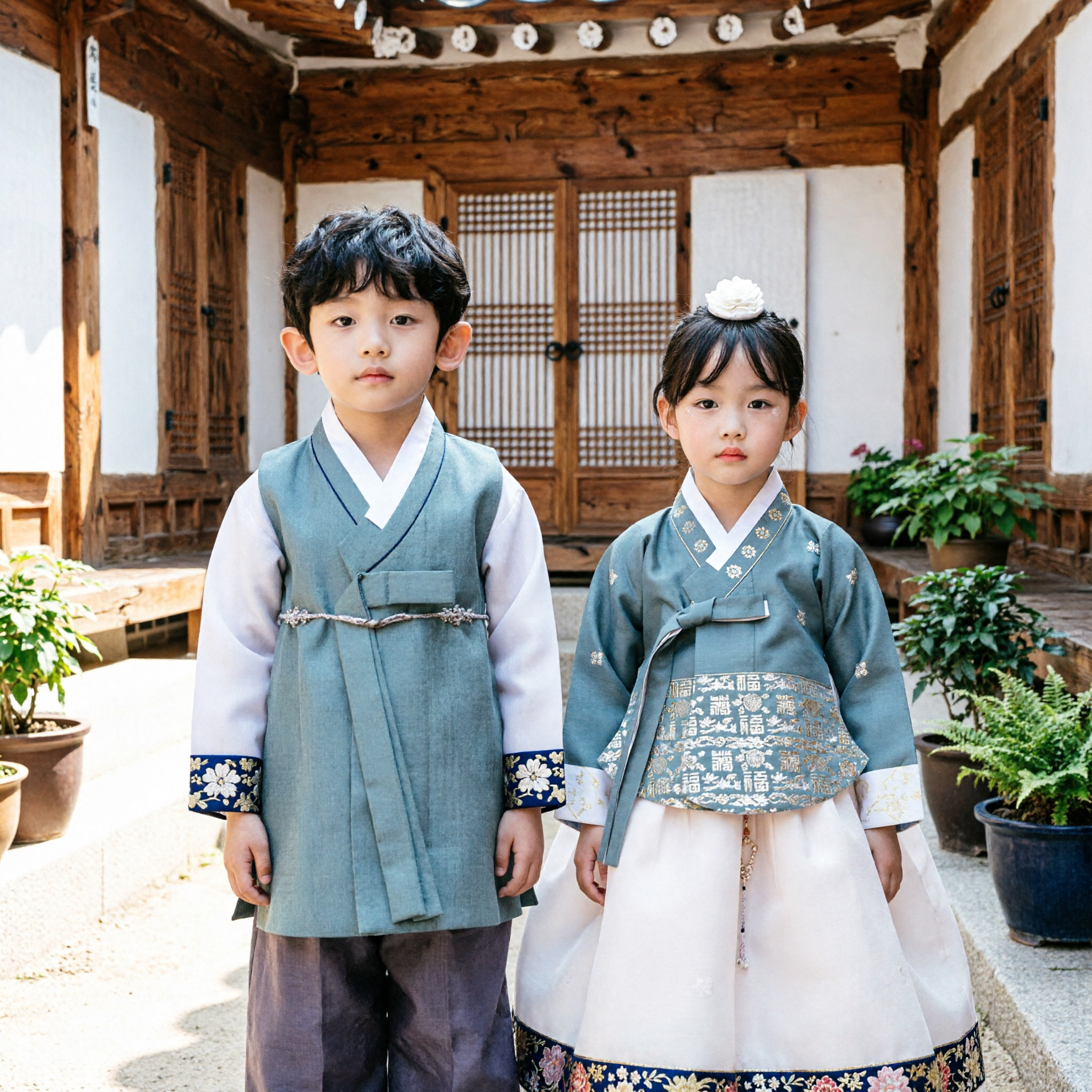 Kids Korean Hanbok Traditional Costume Set Boy and Girl Sibling Matching Outfit for Seollal Doljanchi - Asian Costume