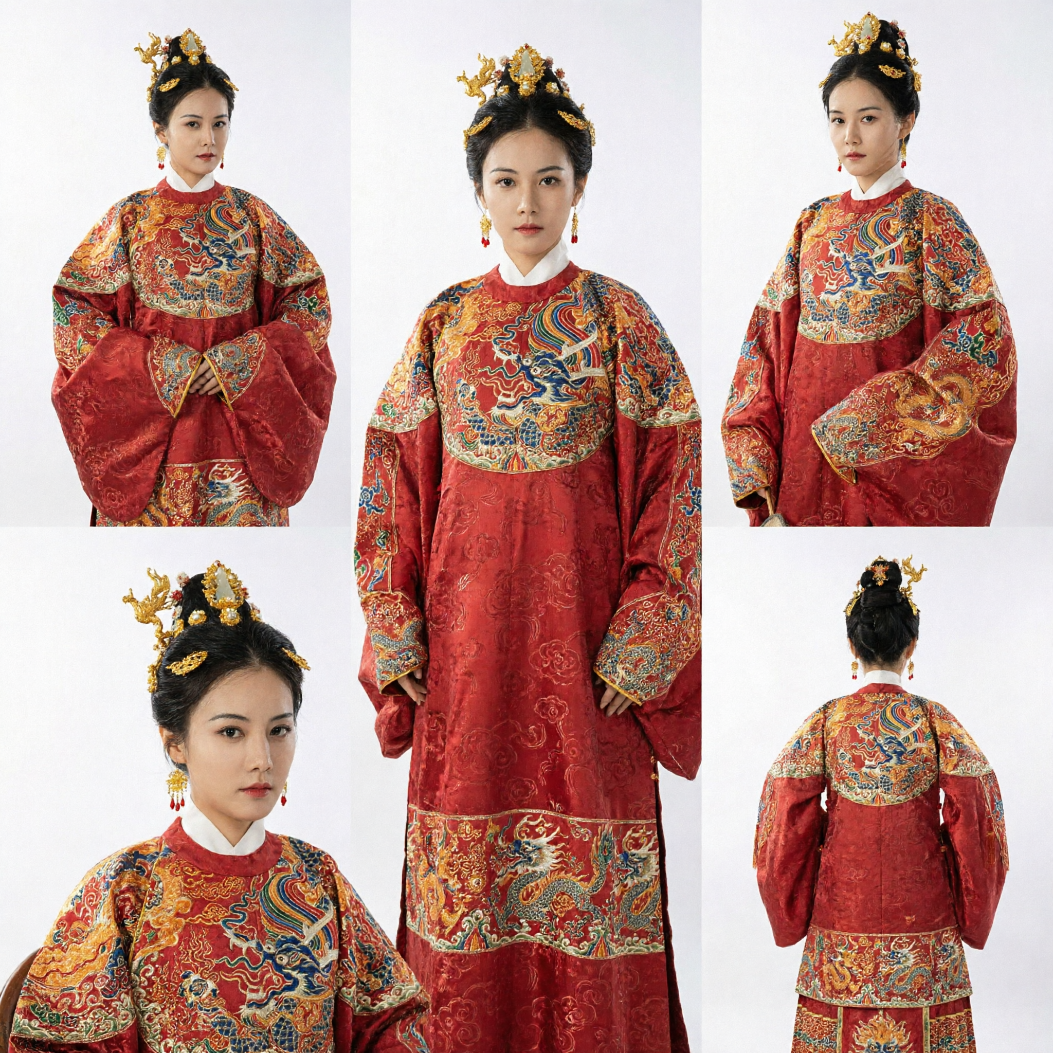 Chinese Traditional Ming Dynasty Red Dragon Robe Hanfu Ancient Empress Wedding Costume for Women - Asian Costume