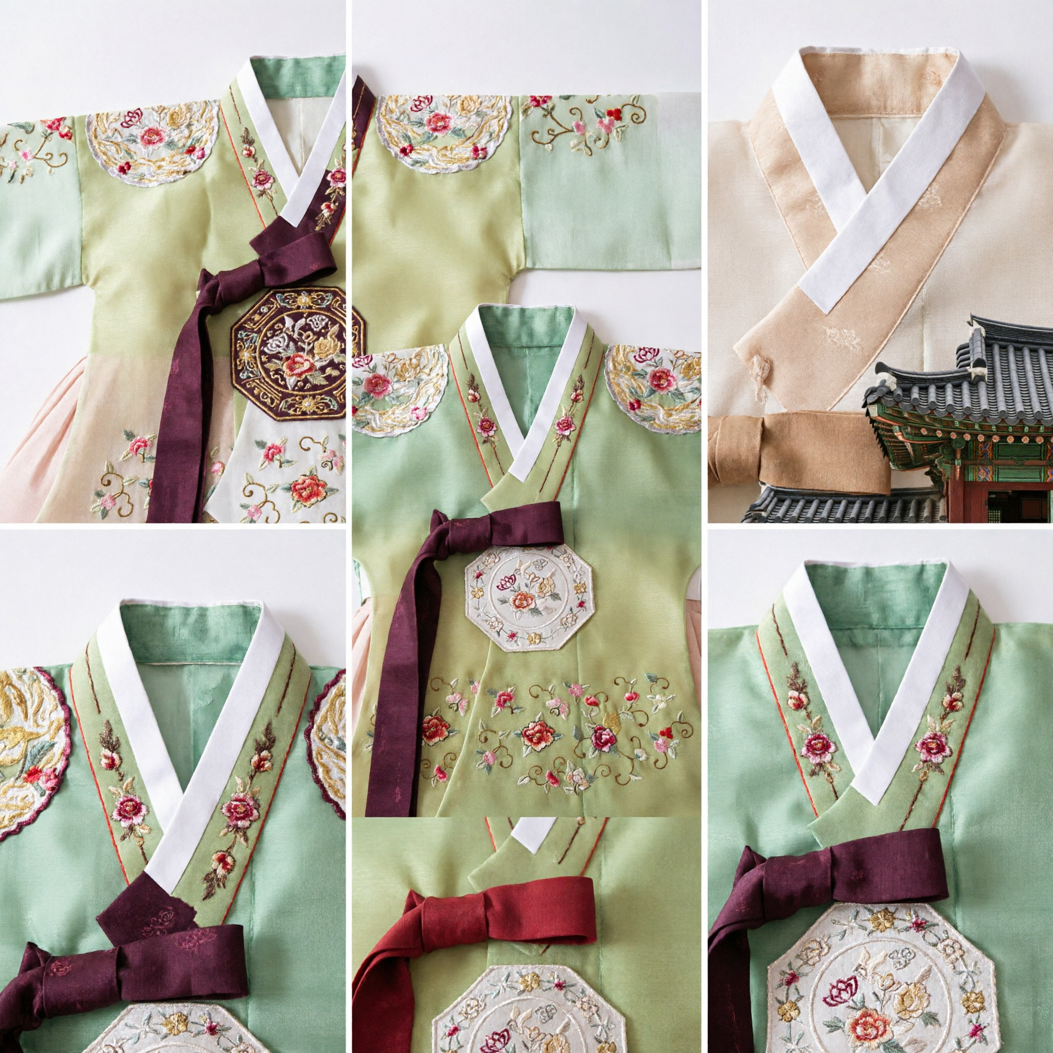 Traditional Korean Hanbok Jeogori Top Light Green Embroidered Blouse with Red Ribbon for Kids and Women - Asian Costume