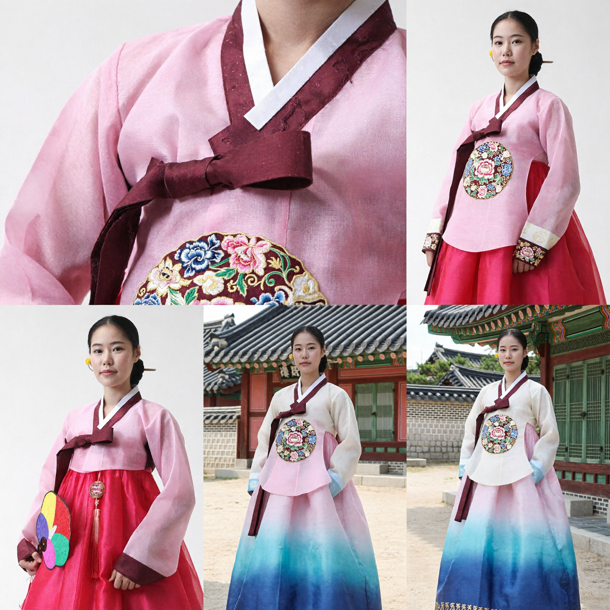 Women's Traditional Korean Hanbok Dress Pink Jeogori and Red Chima Set for Weddings and Holidays - Asian Costume