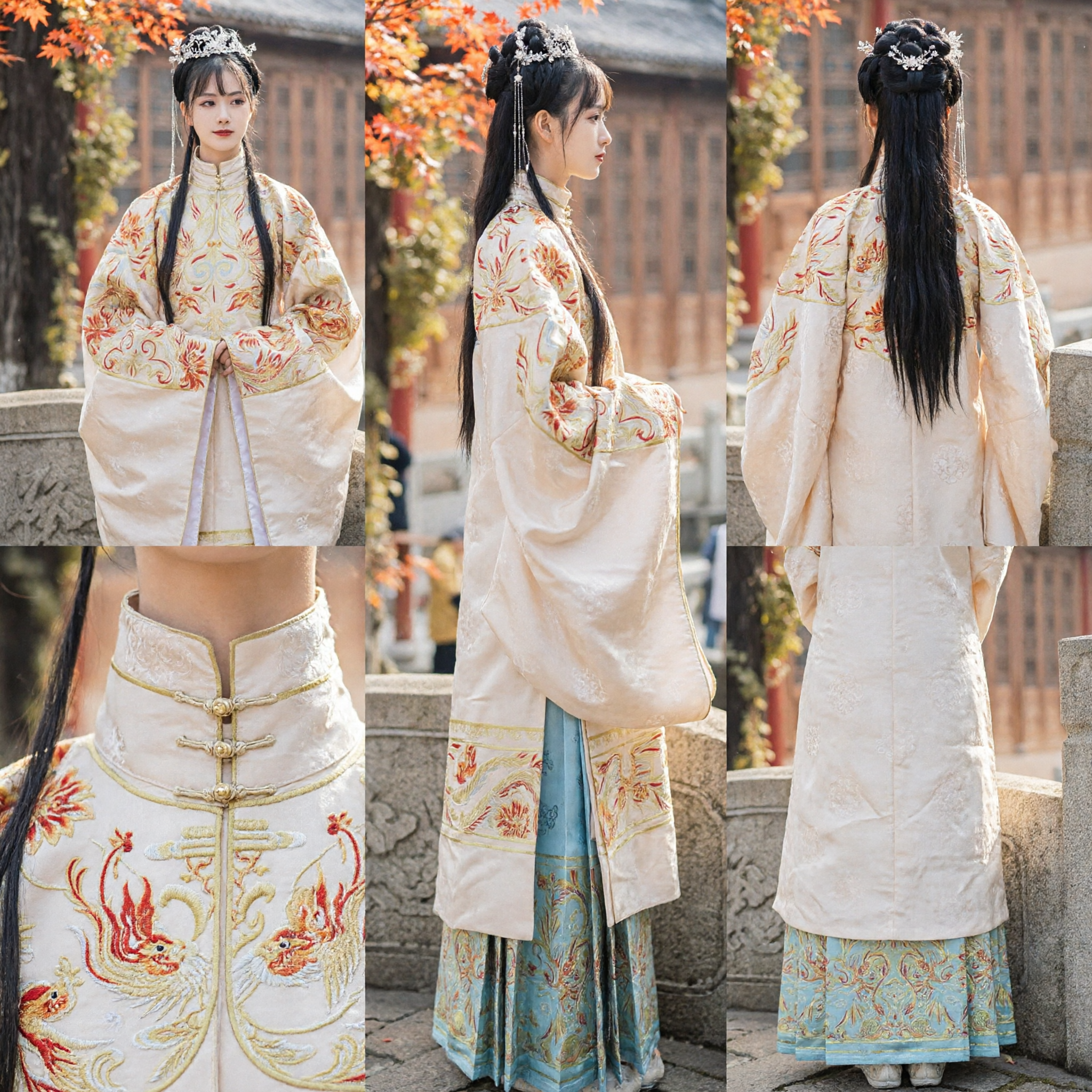 Traditional Chinese Hanfu Ming Dynasty Palace Lady Costume Embroidered Phoenix Robe and Skirt Set for Women - Asian Costume