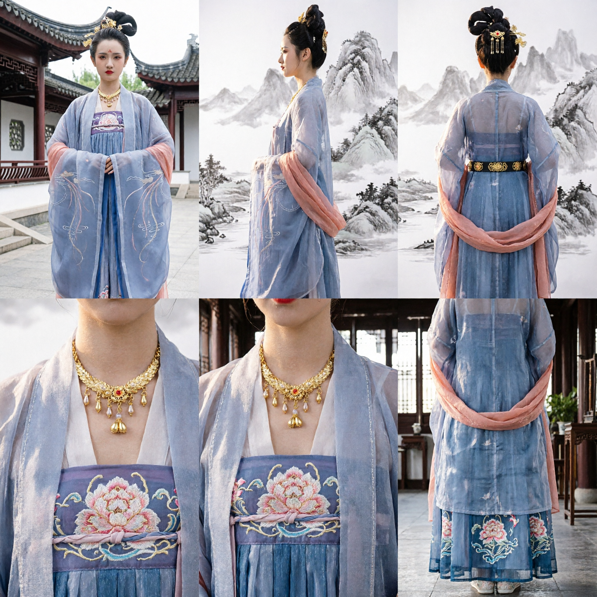 Traditional Chinese Tang Dynasty Hanfu Costume Blue Embroidered Crane Robe Ancient Princess Dress for Women - Asian Costume