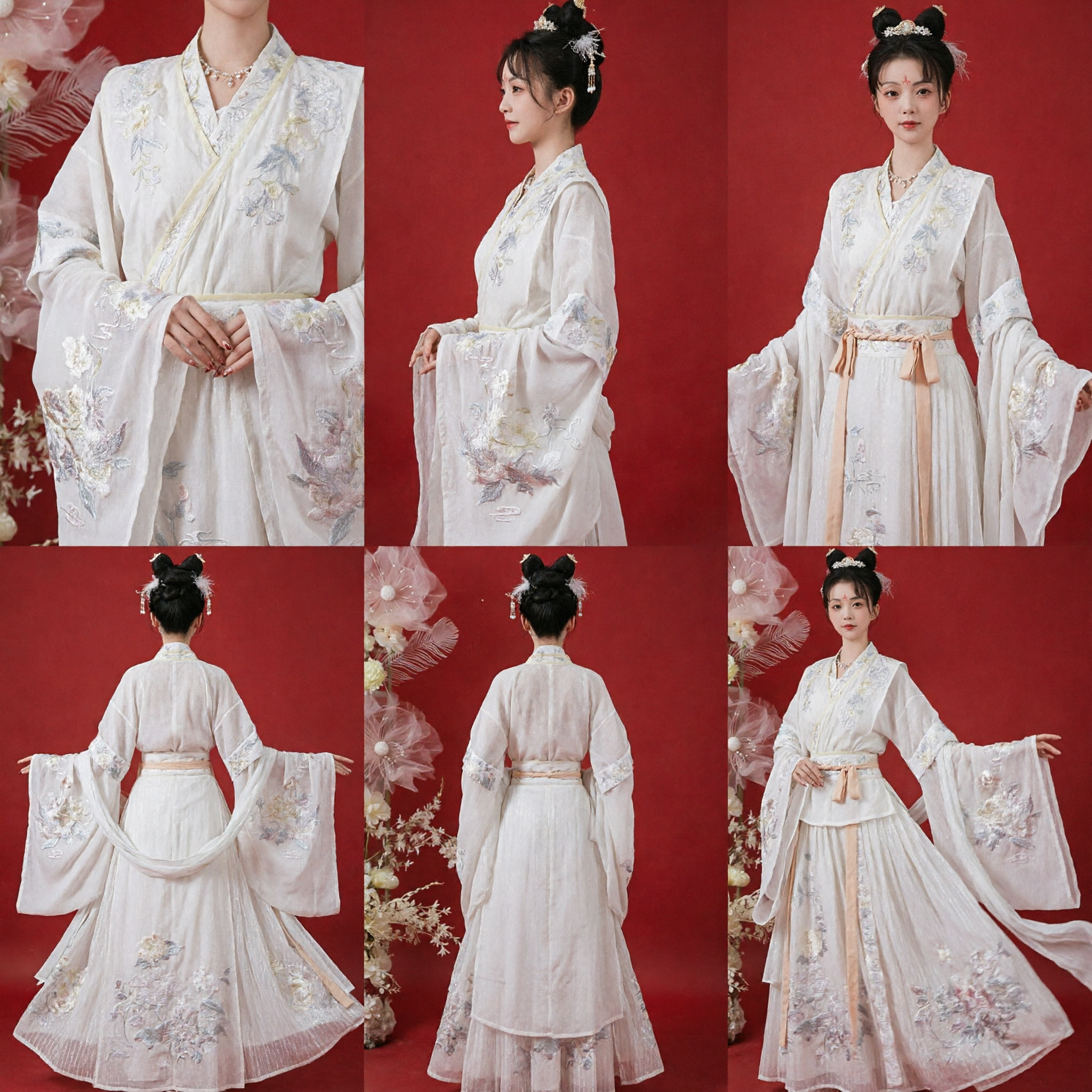 Elegant Traditional Chinese Hanfu Ancient Fairy Costume White Floral Embroidery Dress for Women Performance - Asian Costume