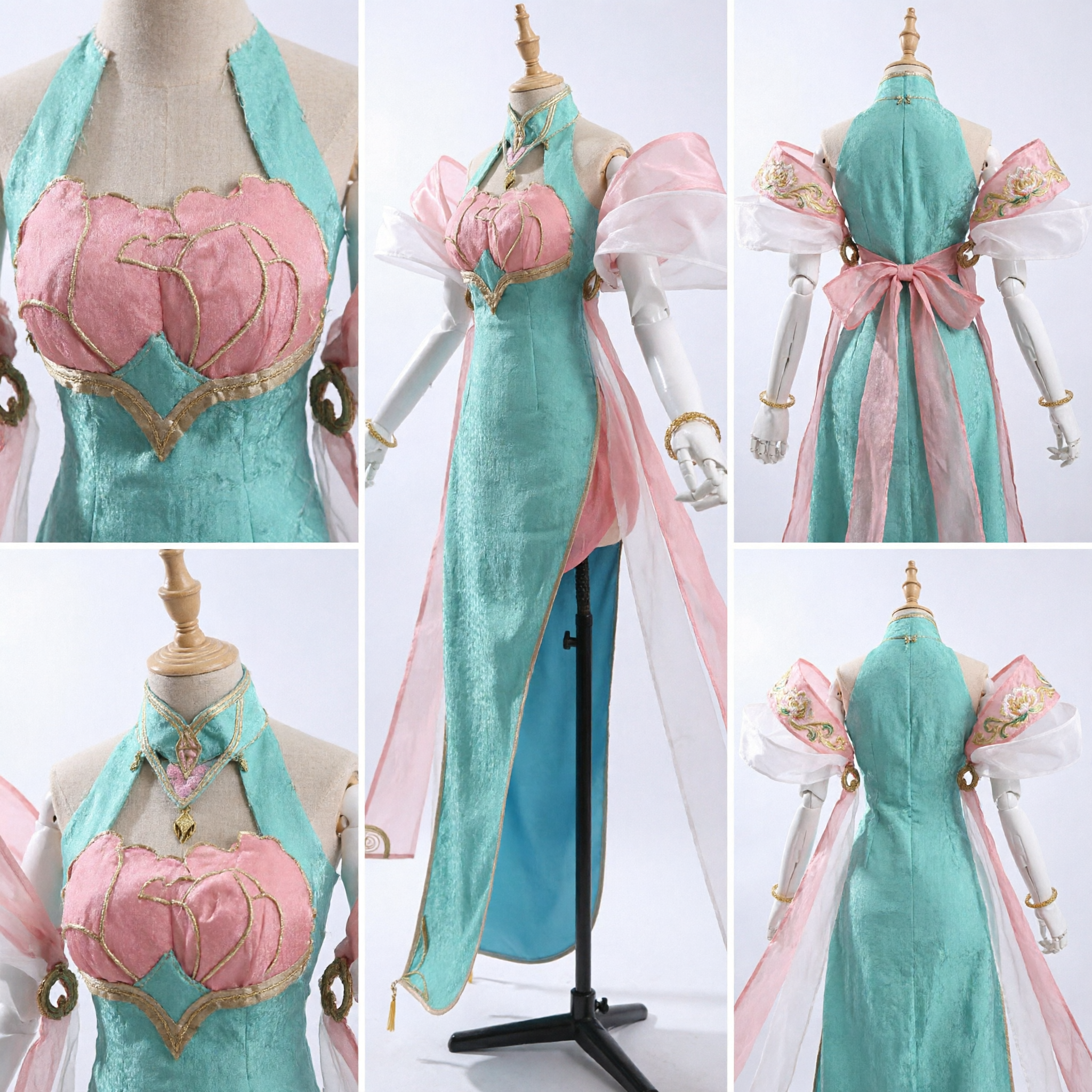 Elegant Ancient Chinese Fairy Hanfu Costume Teal and Pink Goddess Dress for Women Cosplay Performance - Asian Costume