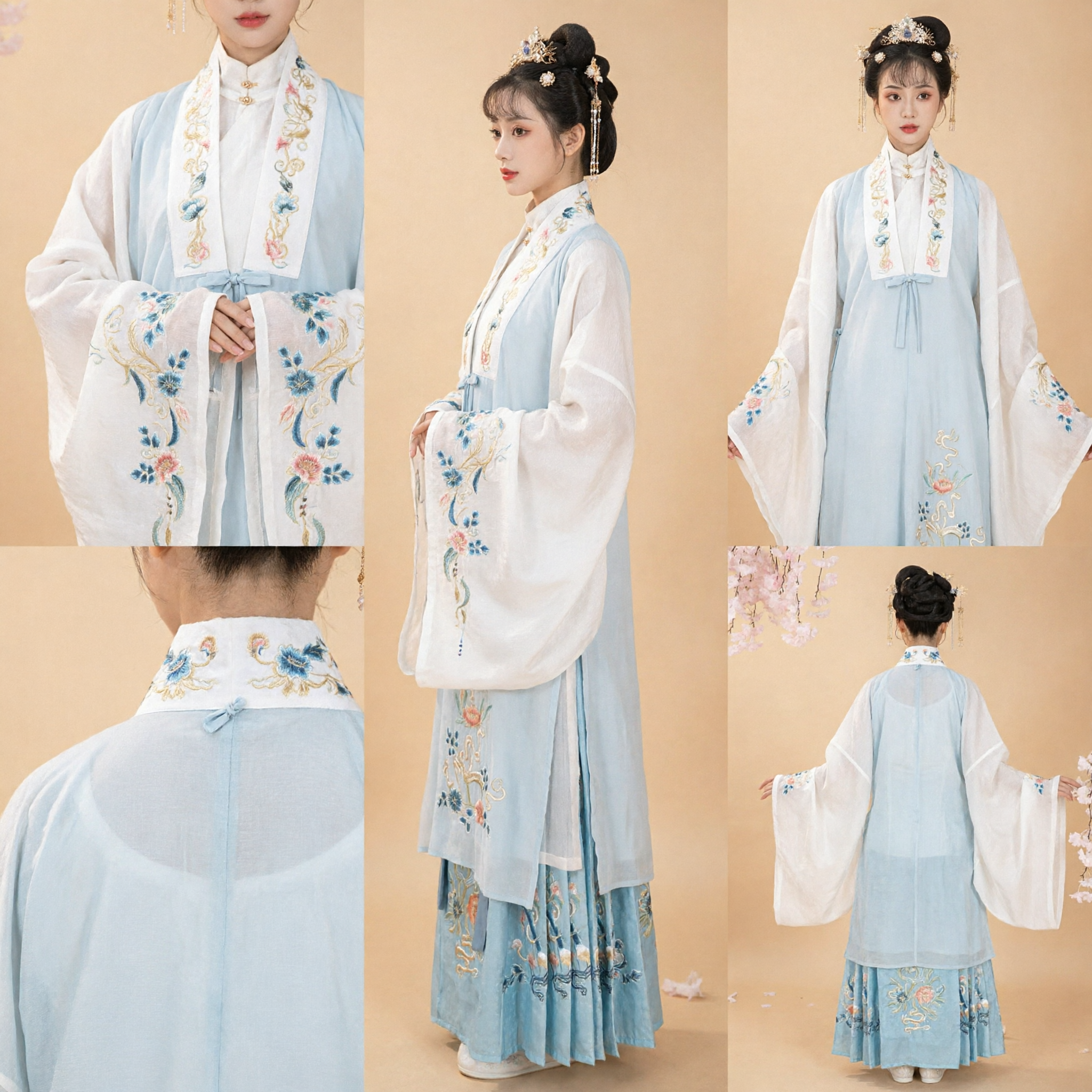 Traditional Chinese Hanfu Ming Dynasty Style Light Blue Embroidered Ancient Costume for Women - Asian Costume