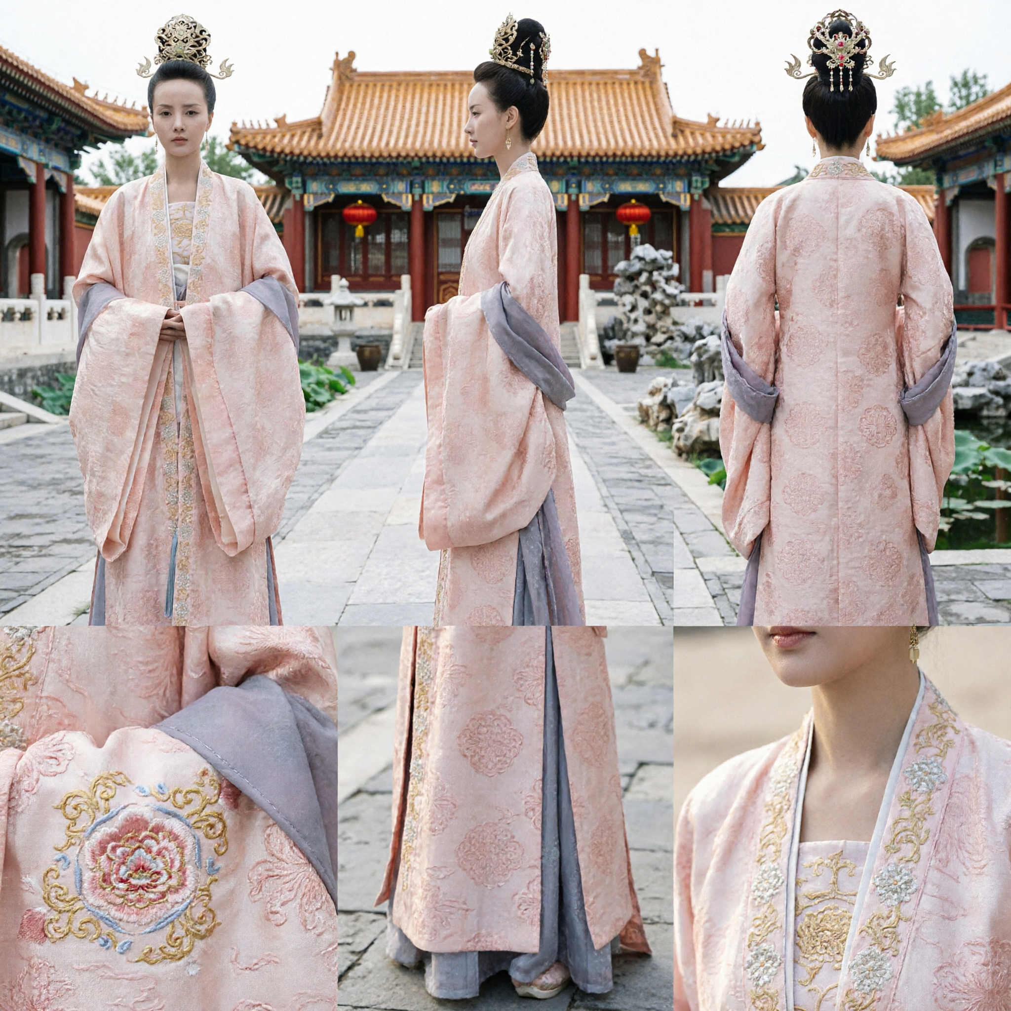 Ancient Chinese Pink Hanfu Robe with Gold Embroidery Historical Drama Princess Costume for Women - Asian Costume