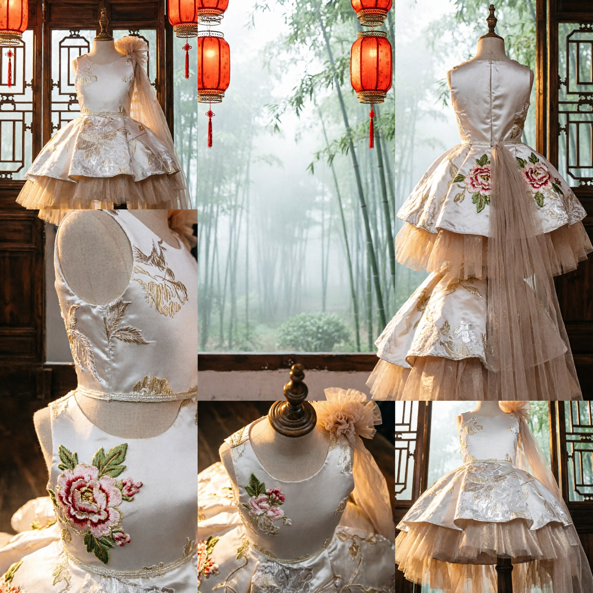 Elegant White and Gold Floral Embroidered Ballet Tutu Dress for Women Stage Dance Performance Recital - Asian Costume