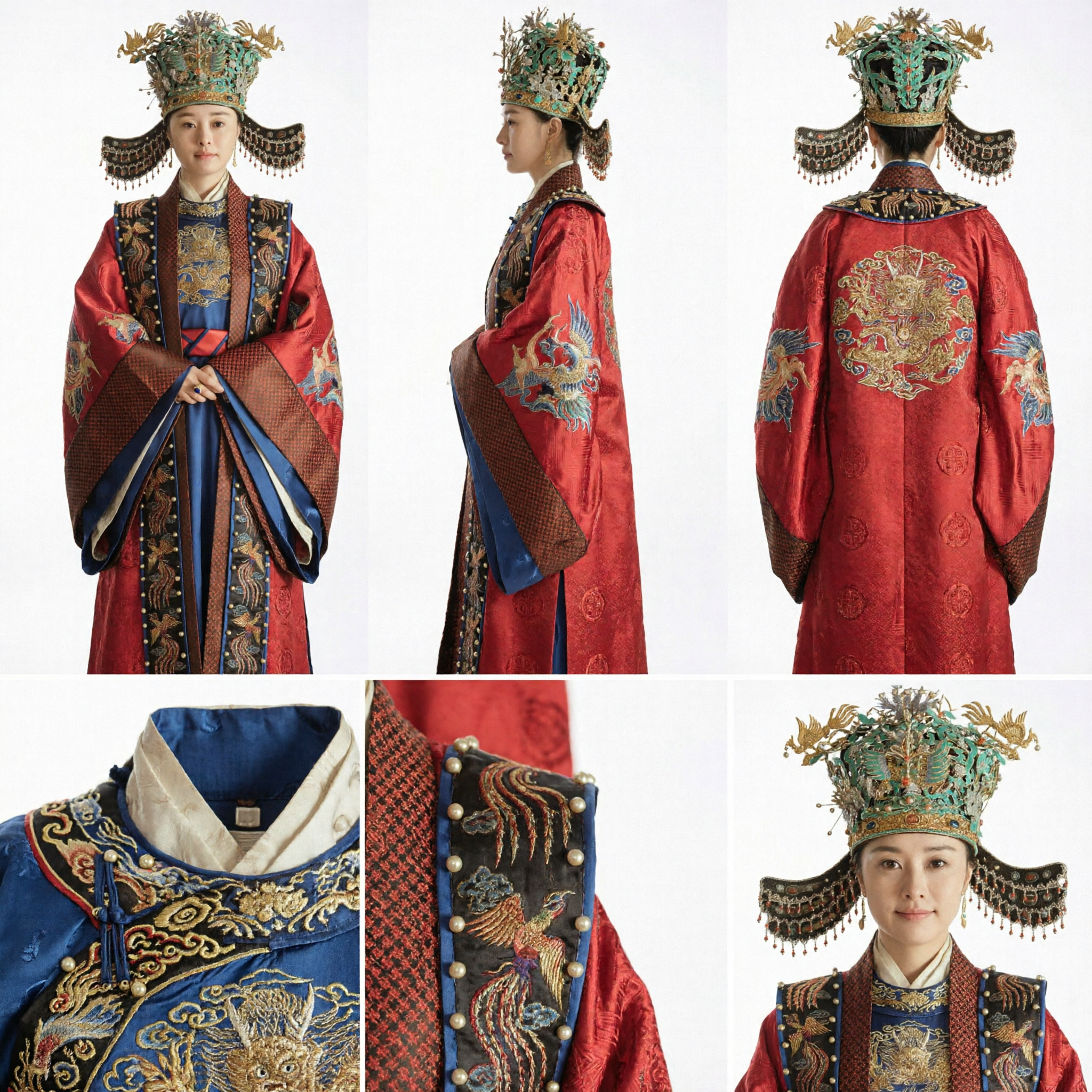 Traditional Chinese Ming Dynasty Empress Hanfu Costume Set with Elaborate Phoenix Crown and Red Robe - Asian Costume