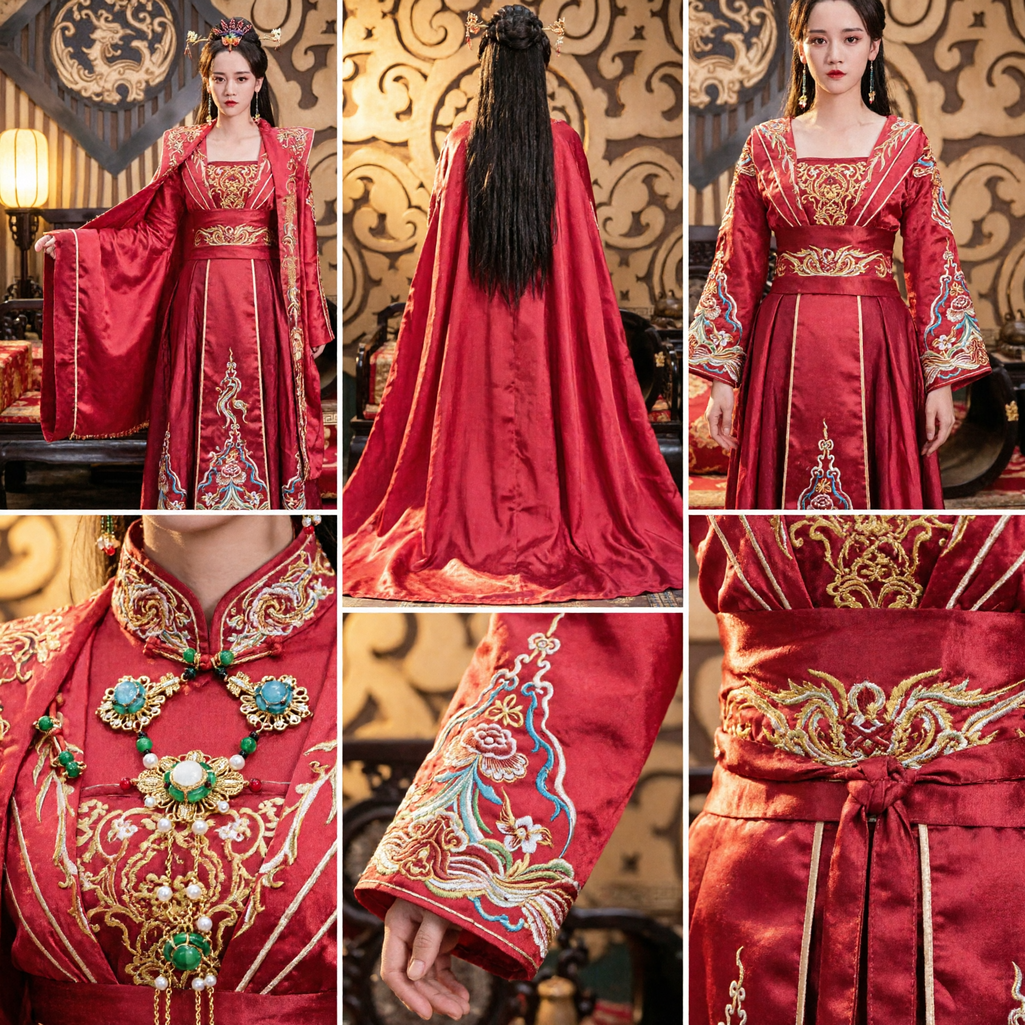 Ancient Chinese Red Princess Hanfu Costume Gold Embroidery Long Robe for Women Cosplay Stage Show - Asian Costume