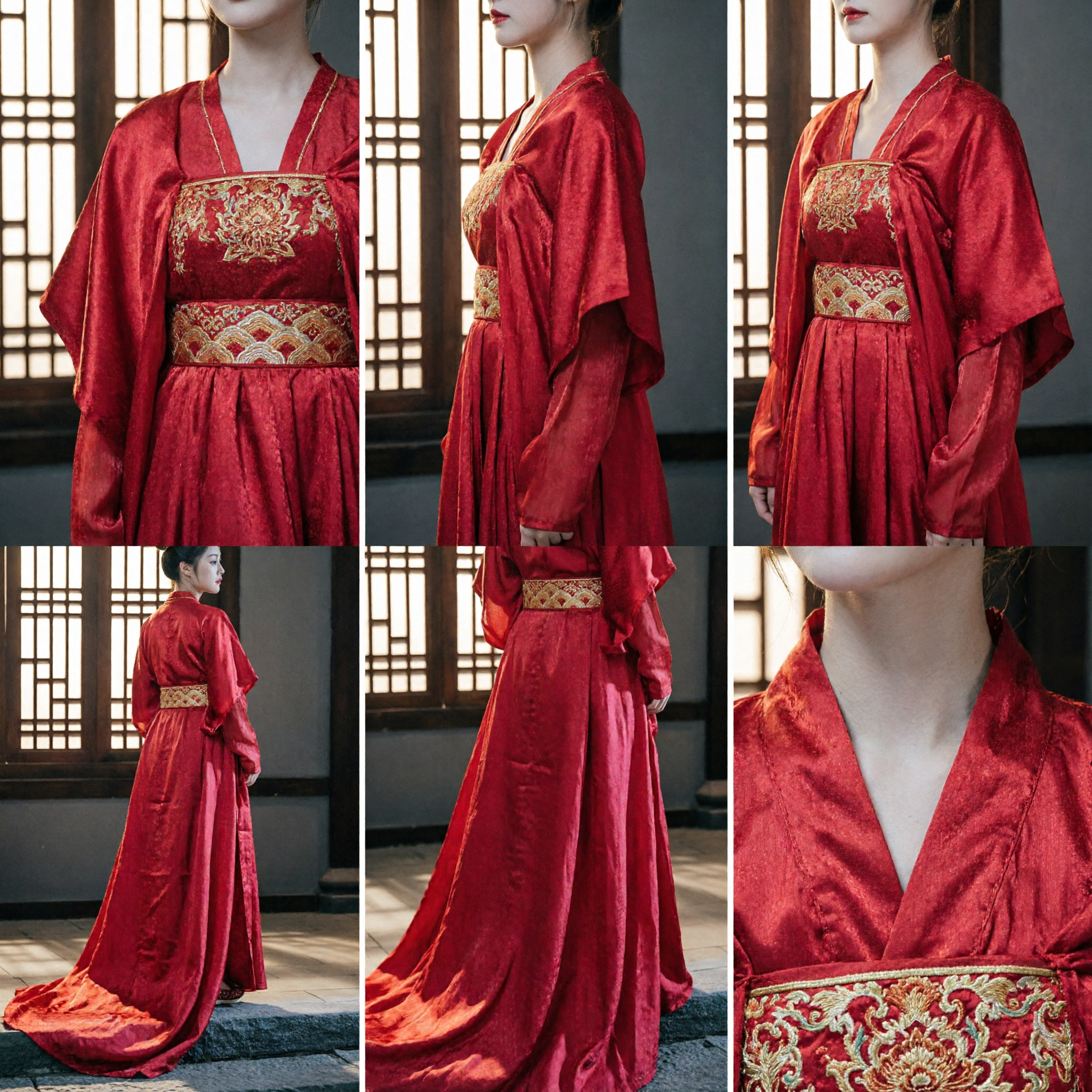 Traditional Chinese Tang Dynasty Red Hanfu Dress Ancient Embroidered Costume for Women Wedding Performance - Asian Costume