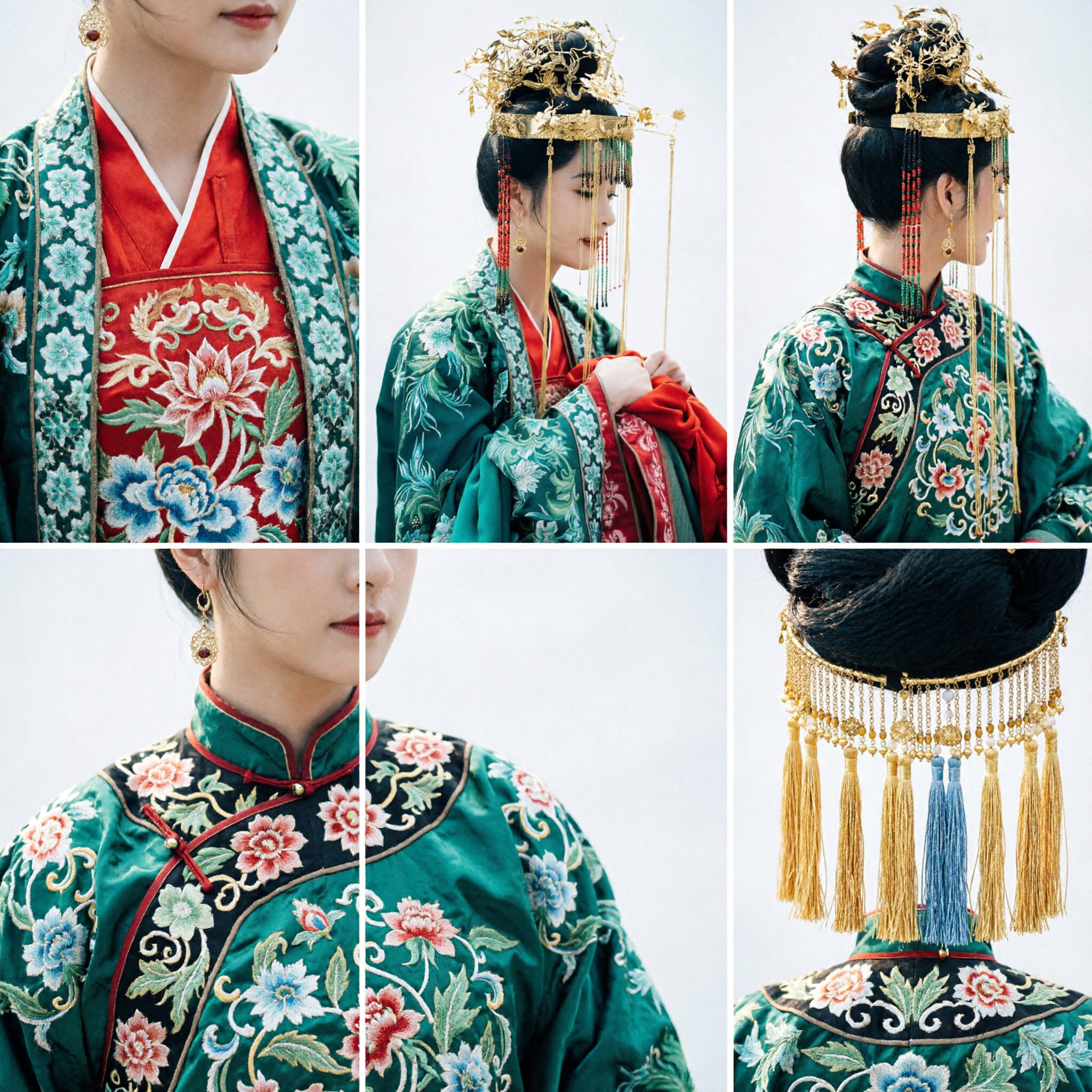 Ancient Chinese Green Embroidered Hanfu Wedding Dress with Gold Phoenix Crown Traditional Bridal Costume for Women Cosplay - Asian Costume