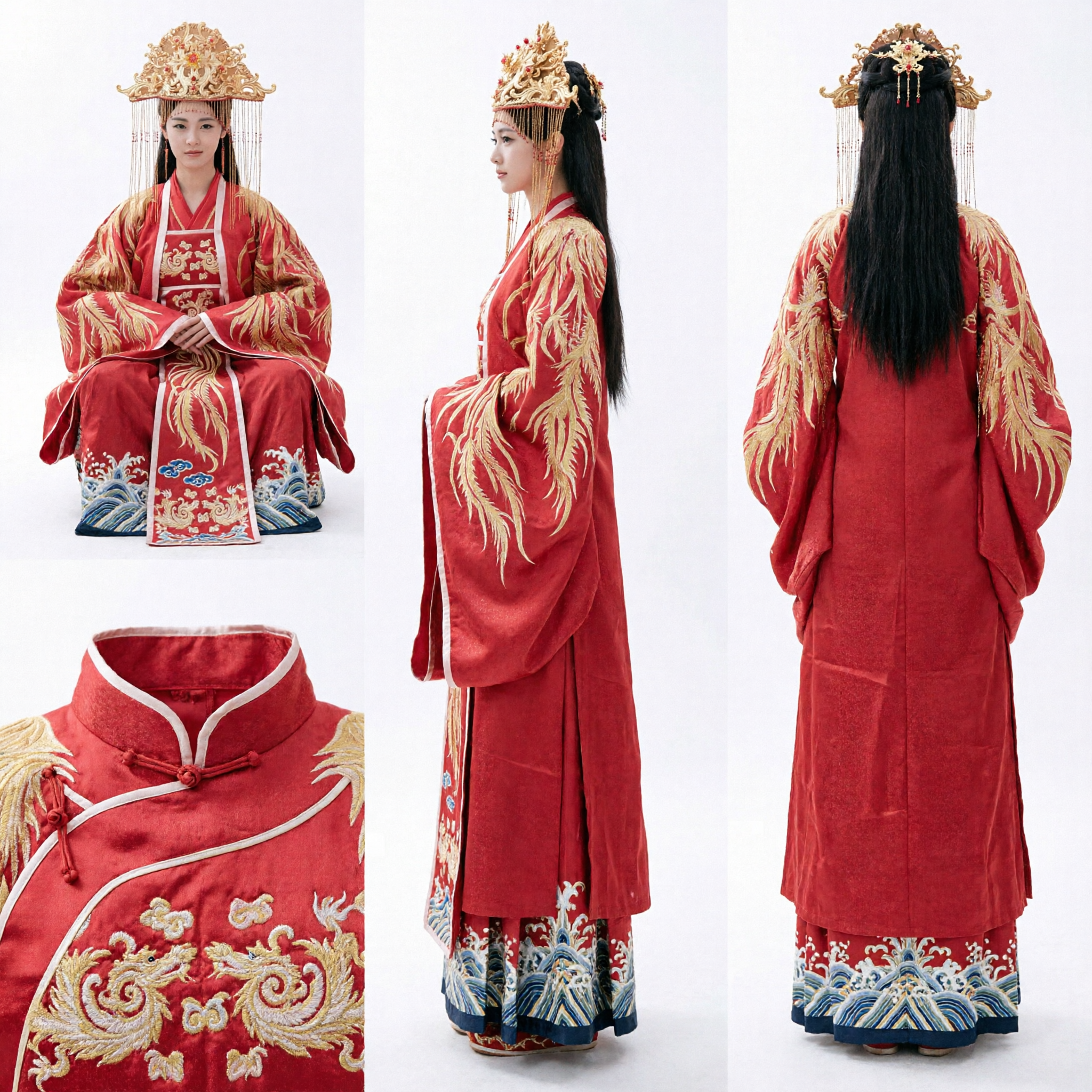 Traditional Chinese Red Hanfu Wedding Dress Ancient Princess Bridal Gown with Phoenix Headpiece Costume - Asian Costume