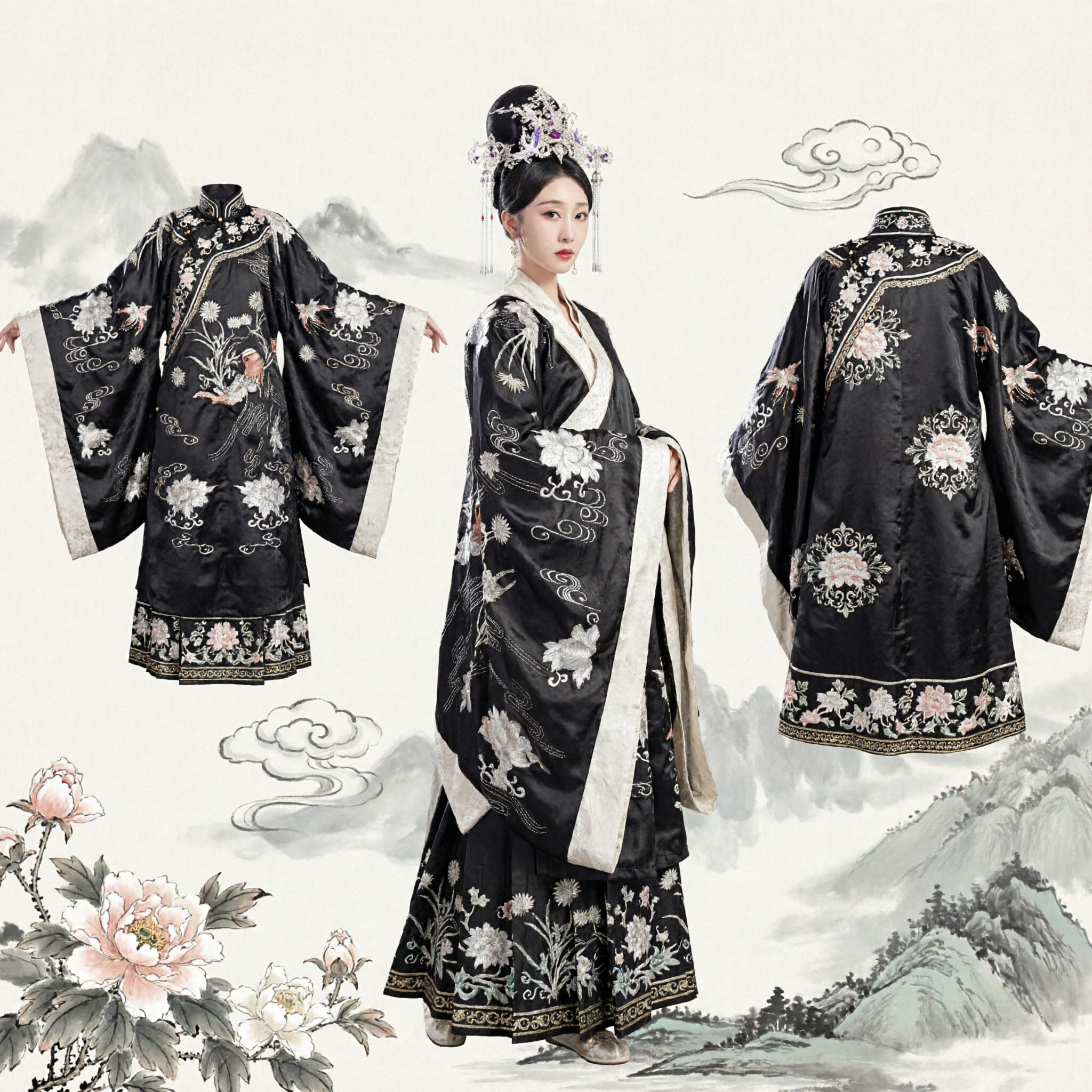 Traditional Chinese Black Hanfu Costume Women Ancient Palace Embroidery Dress for Cosplay and Photography - Asian Costume