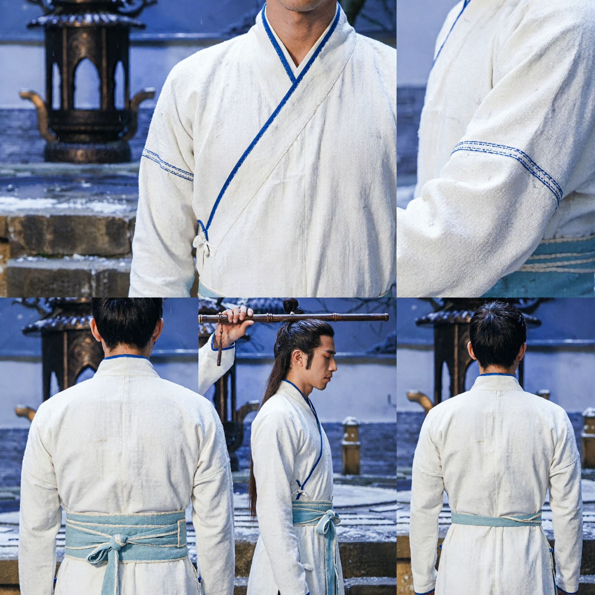 Traditional Chinese Hanfu Men's White Scholar Robe Ancient Wuxia Costume for Stage Performance Cosplay and Photography - Asian Costume