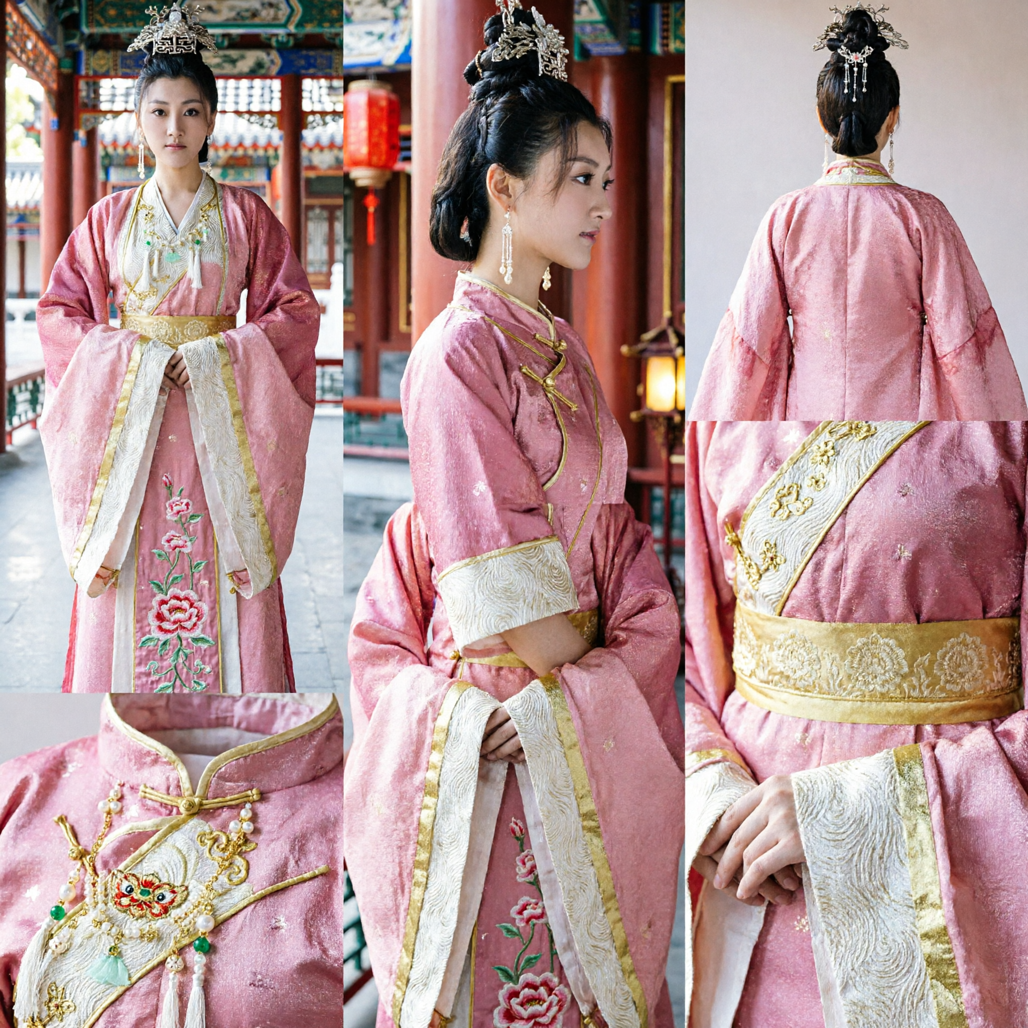 Elegant Pink Ancient Chinese Hanfu Dress Palace Princess Costume with Embroidery for Historical Drama Cosplay - Asian Costume