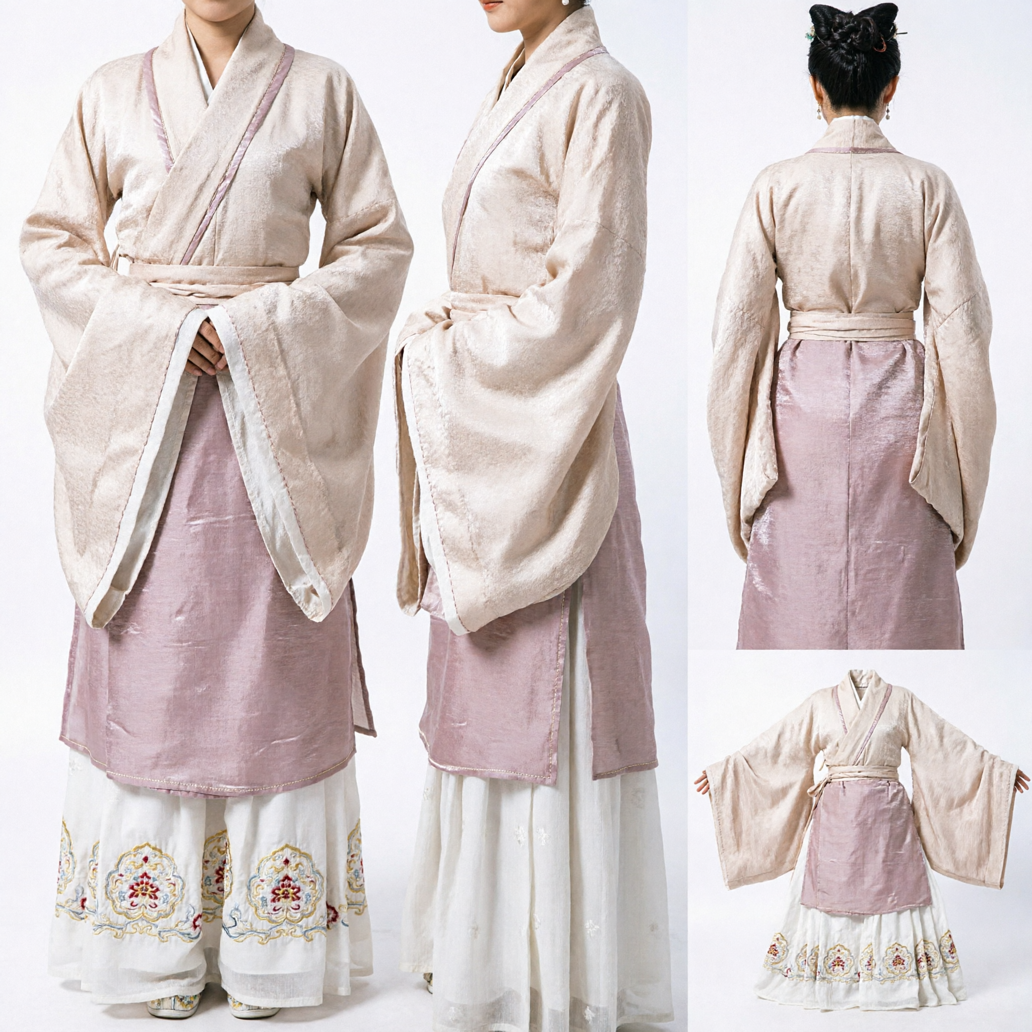 Ancient Chinese Noblewoman Hanfu Costume Cream Cross-Collar Robe and Skirt Set for Women Cosplay - Asian Costume