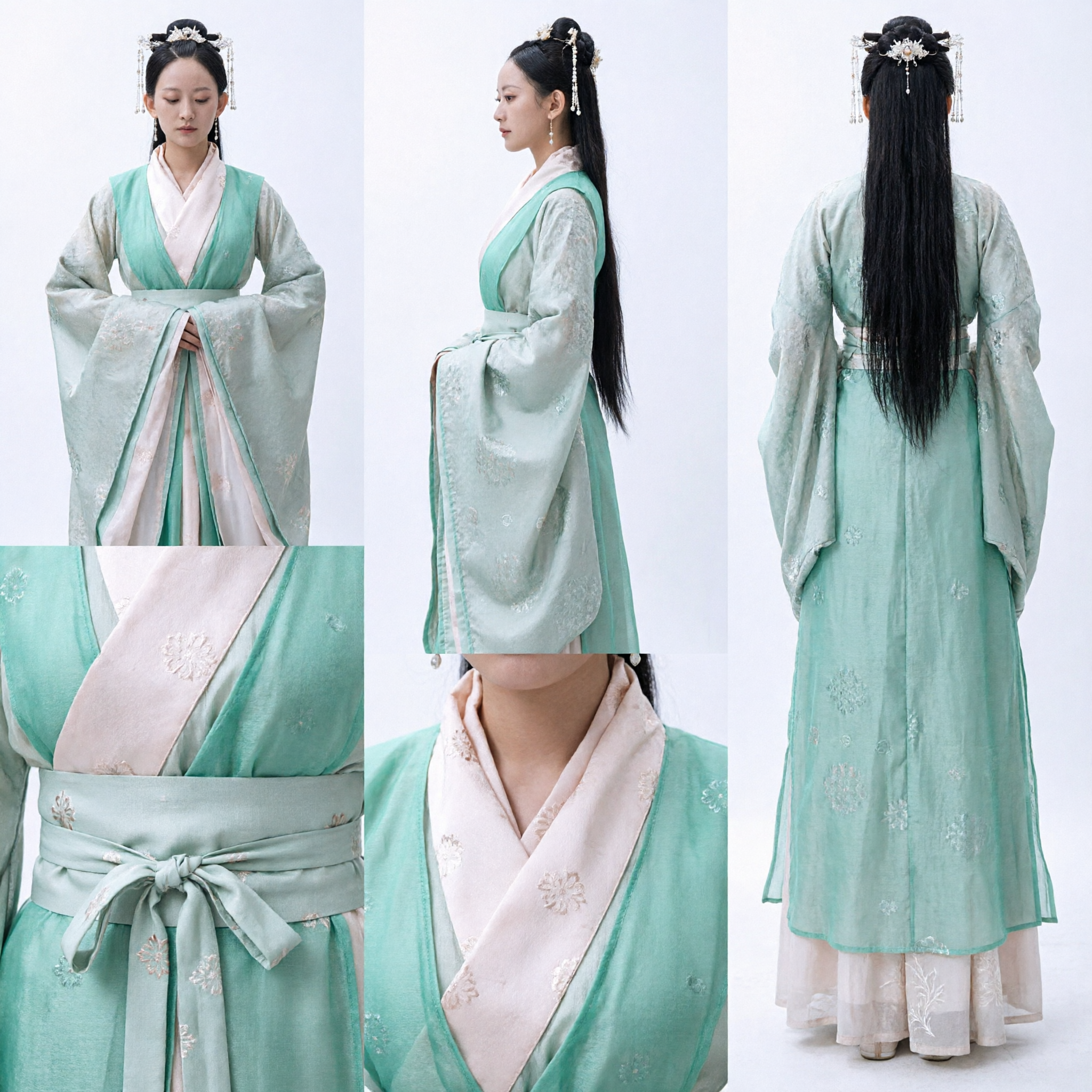 Elegant Traditional Chinese Hanfu Costume Ancient Green Wide Sleeve Dress for Women Historical Drama Cosplay - Asian Costume