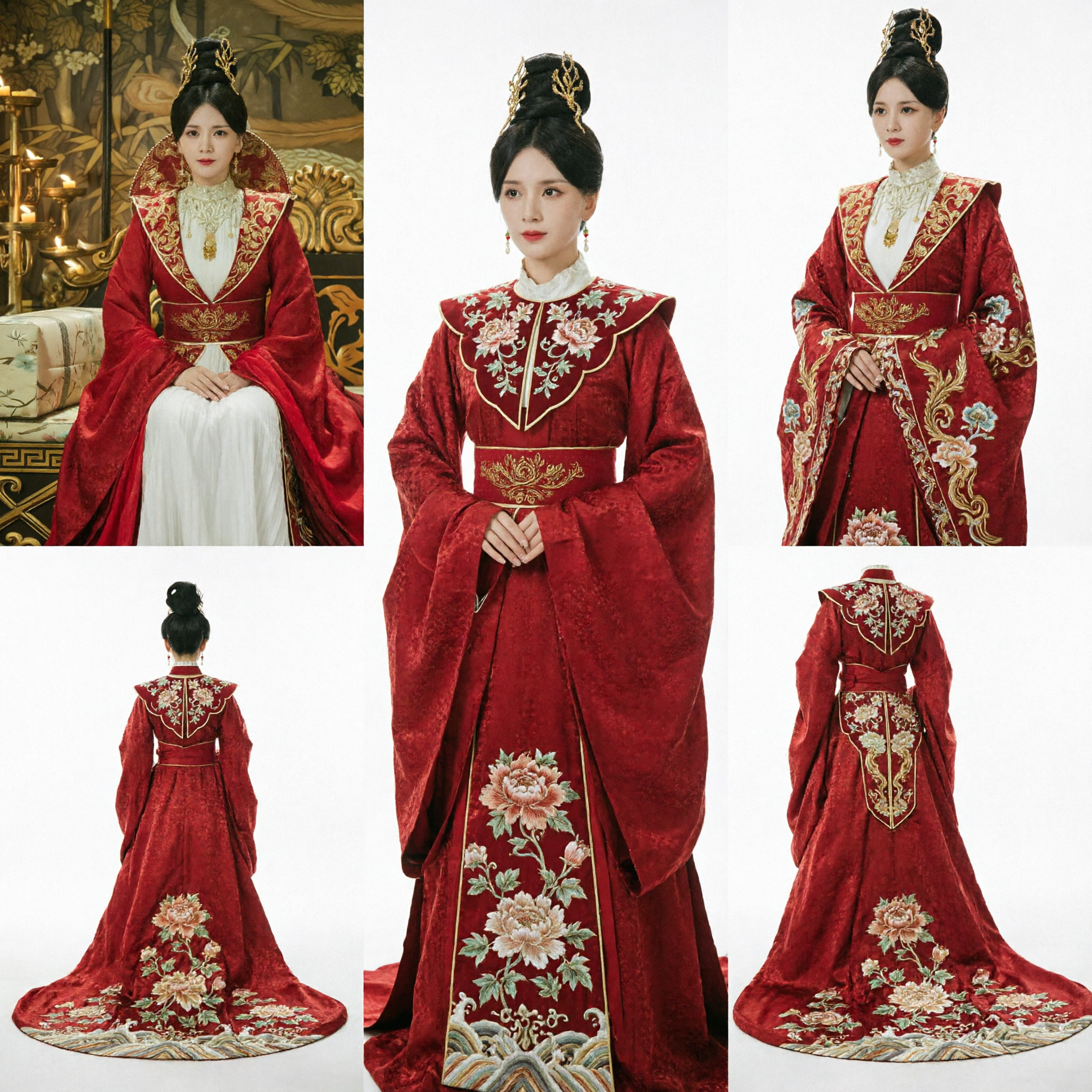 Majestic Red Ancient Chinese Empress Hanfu Costume Gold Embroidered Traditional Dress for Women Performance - Asian Costume