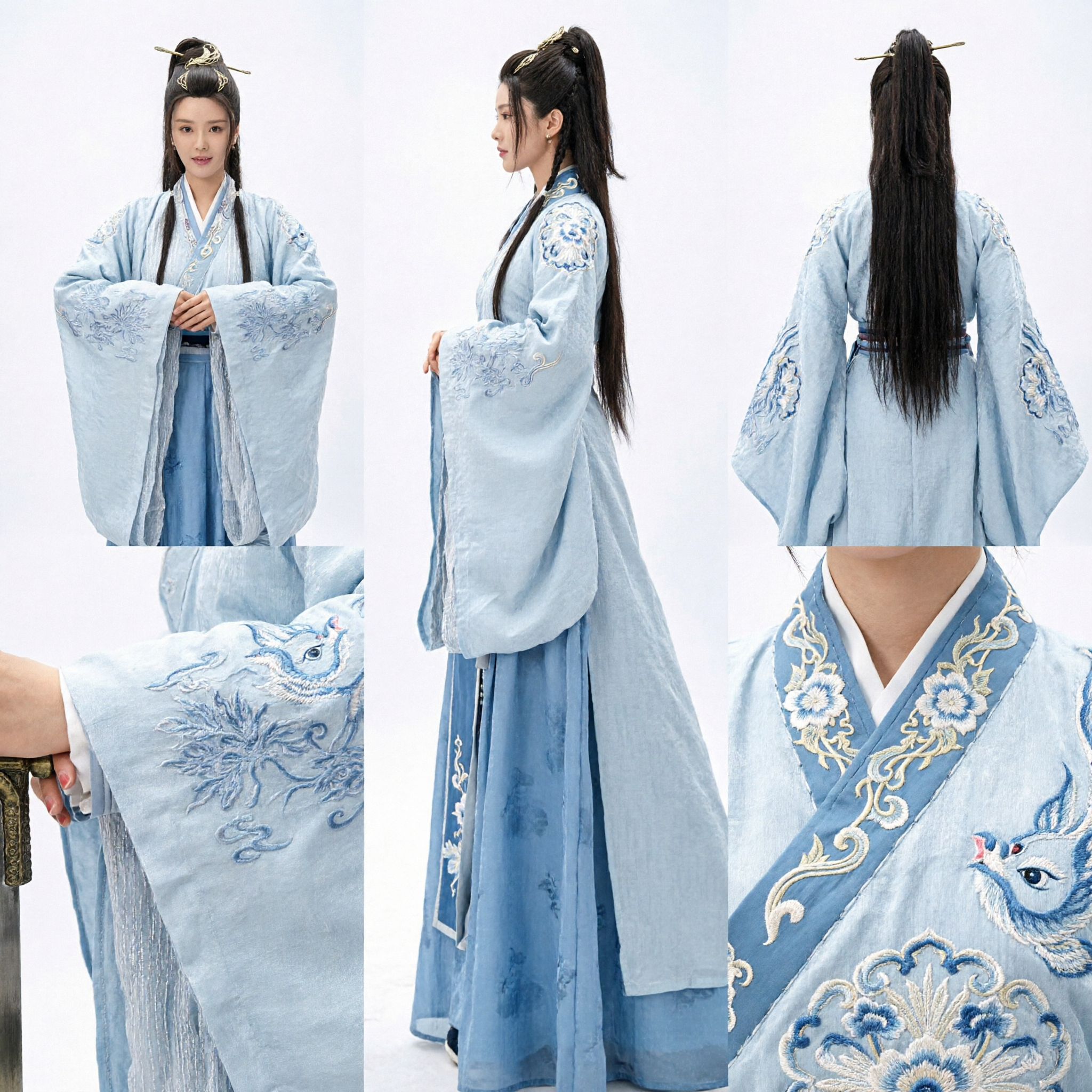 Traditional Chinese Wuxia Swordswoman Hanfu Costume Light Blue Ancient Fairy Dress for Women Cosplay Performance - Asian Costume
