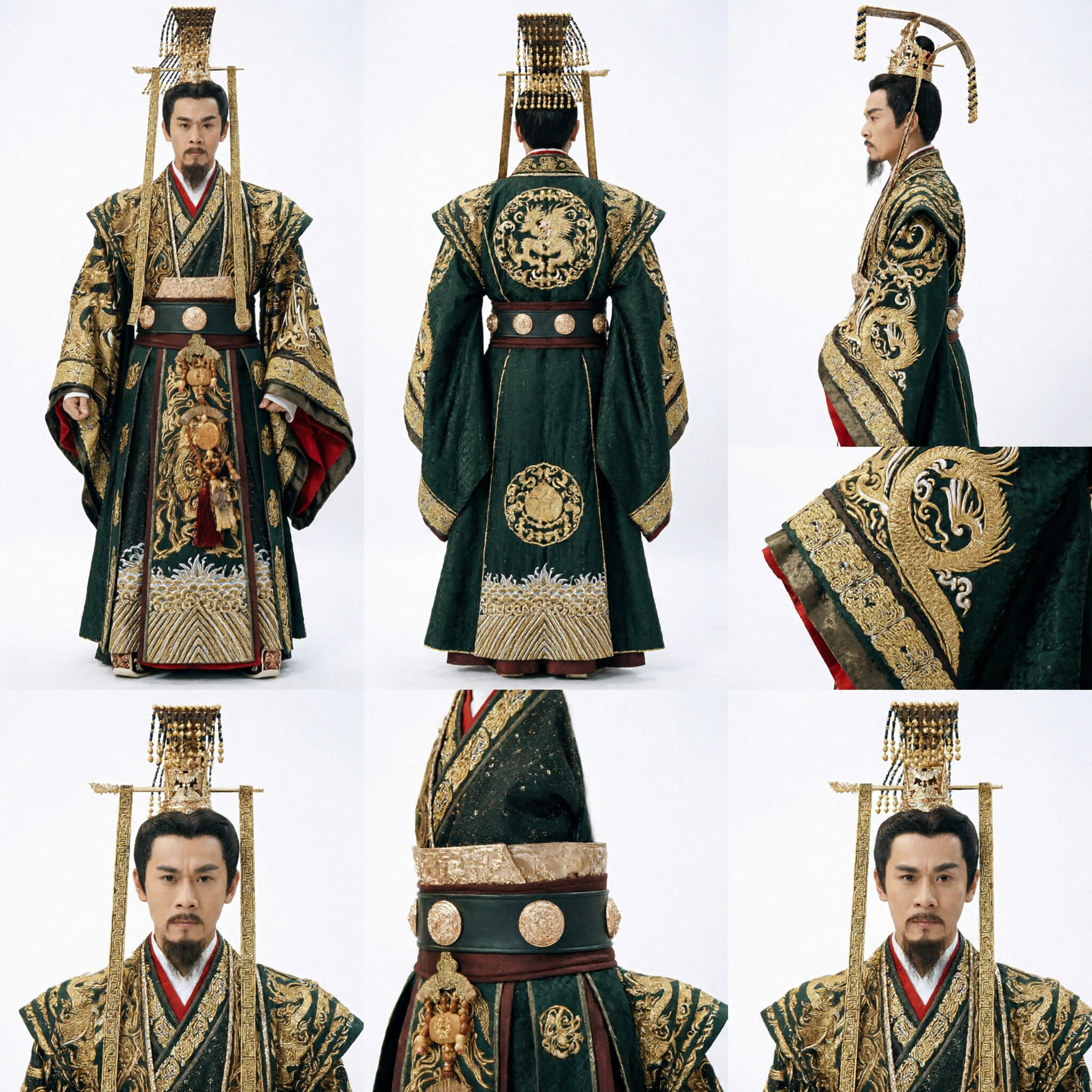 Men's Ancient Chinese Emperor Costume Black Gold Dragon Embroidery Royal Hanfu Robe for Cosplay - Asian Costume