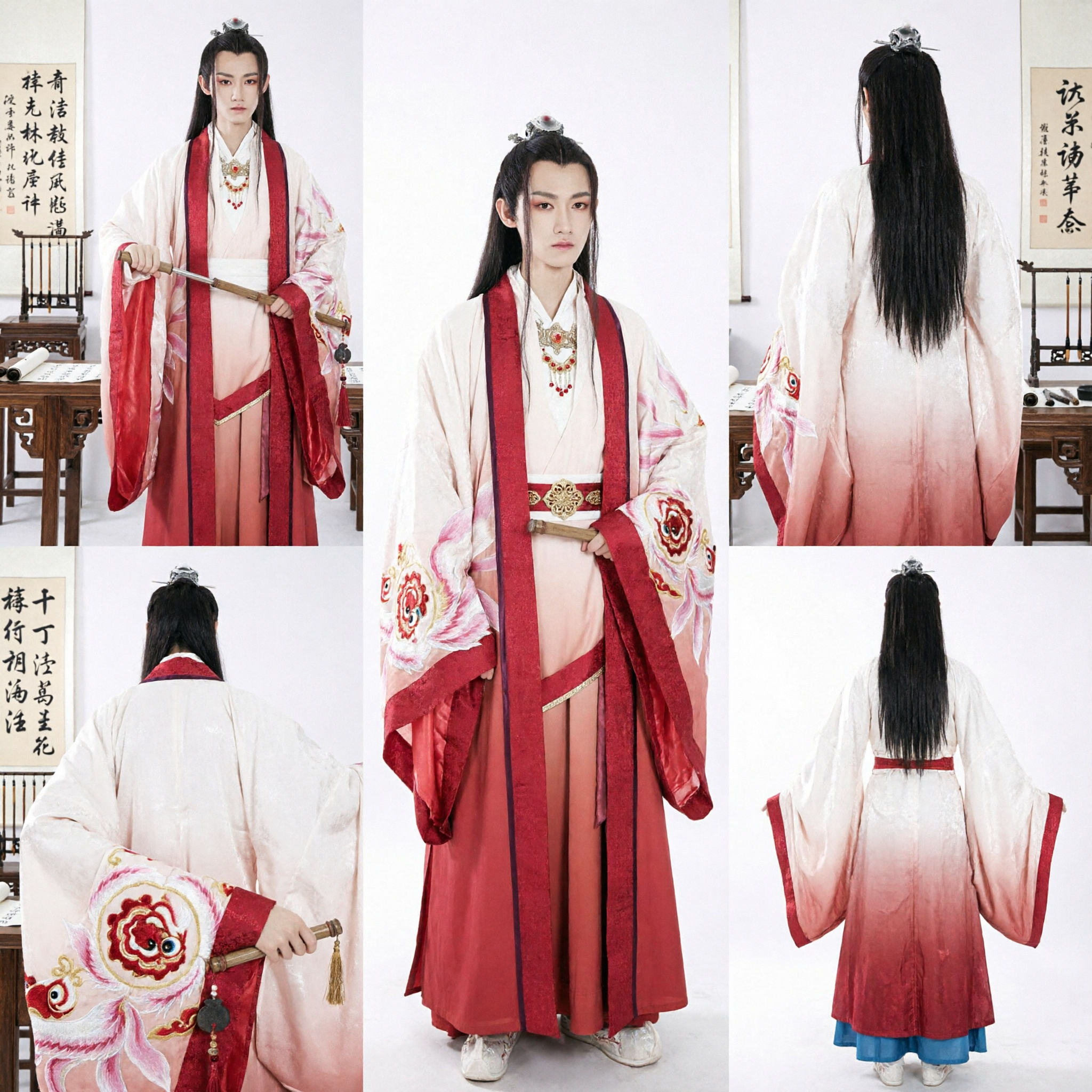 Traditional Chinese Hanfu Ancient Swordsman Costume Men's Wuxia Martial Arts Robe for Cosplay Performance - Asian Costume