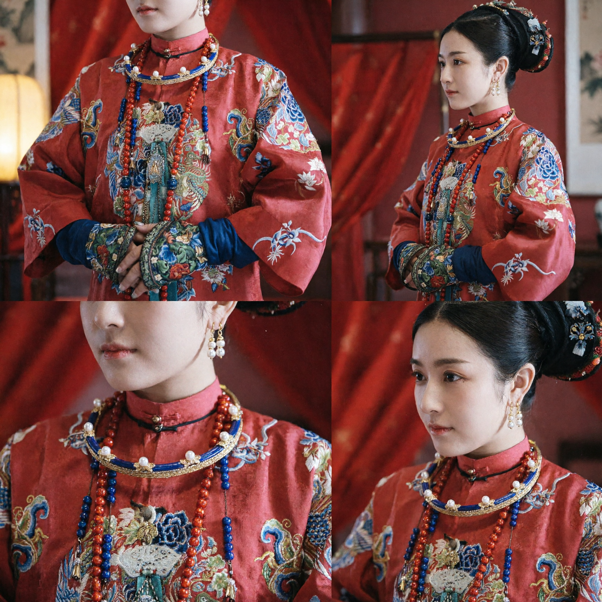 Chinese Traditional Qing Dynasty Manchu Empress Red Embroidered Costume Ancient Palace Lady Dress for Women - Asian Costume