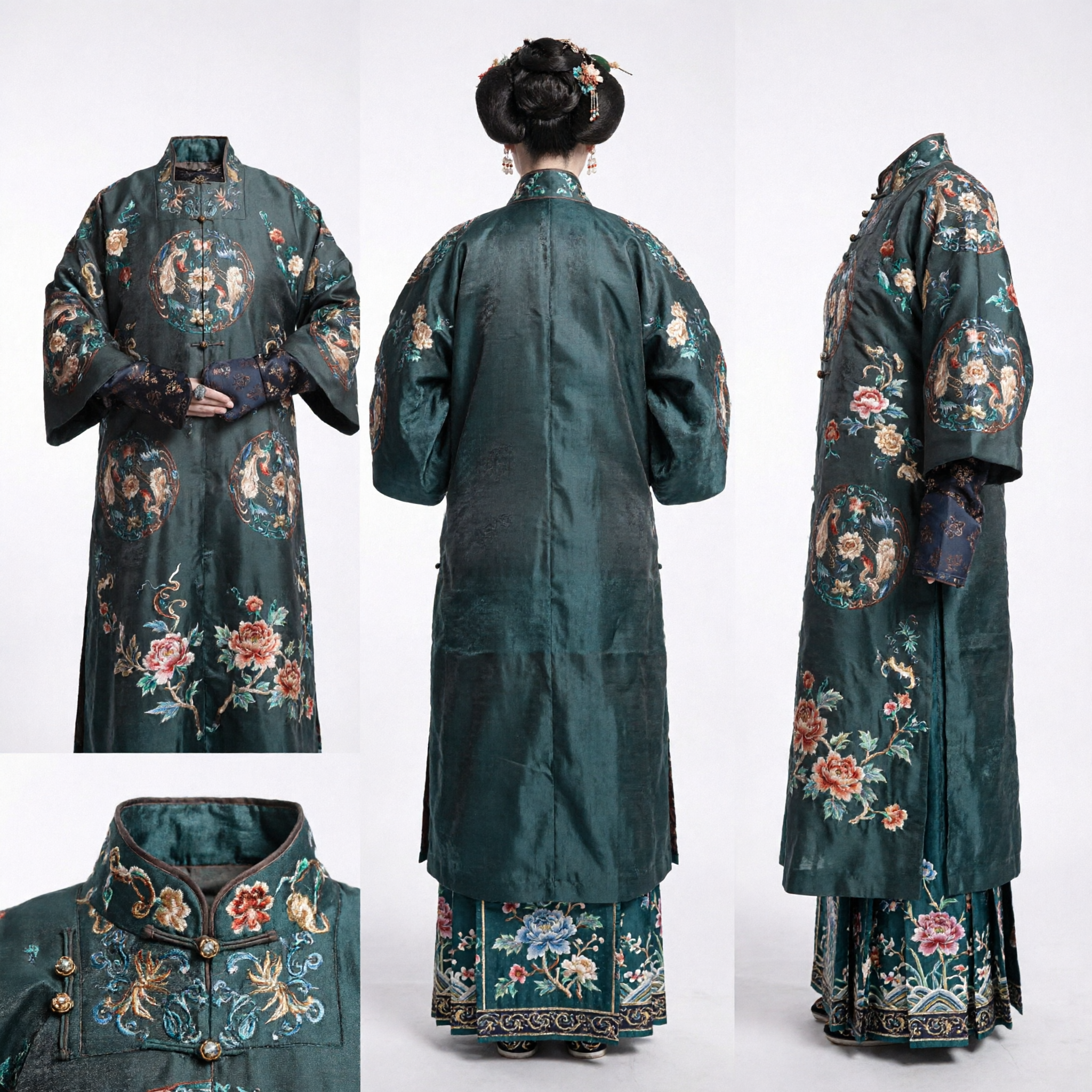 Ancient Chinese Qing Dynasty Manchu Empress Costume Traditional Black Embroidered Robe for Women Historical Cosplay - Asian Costume