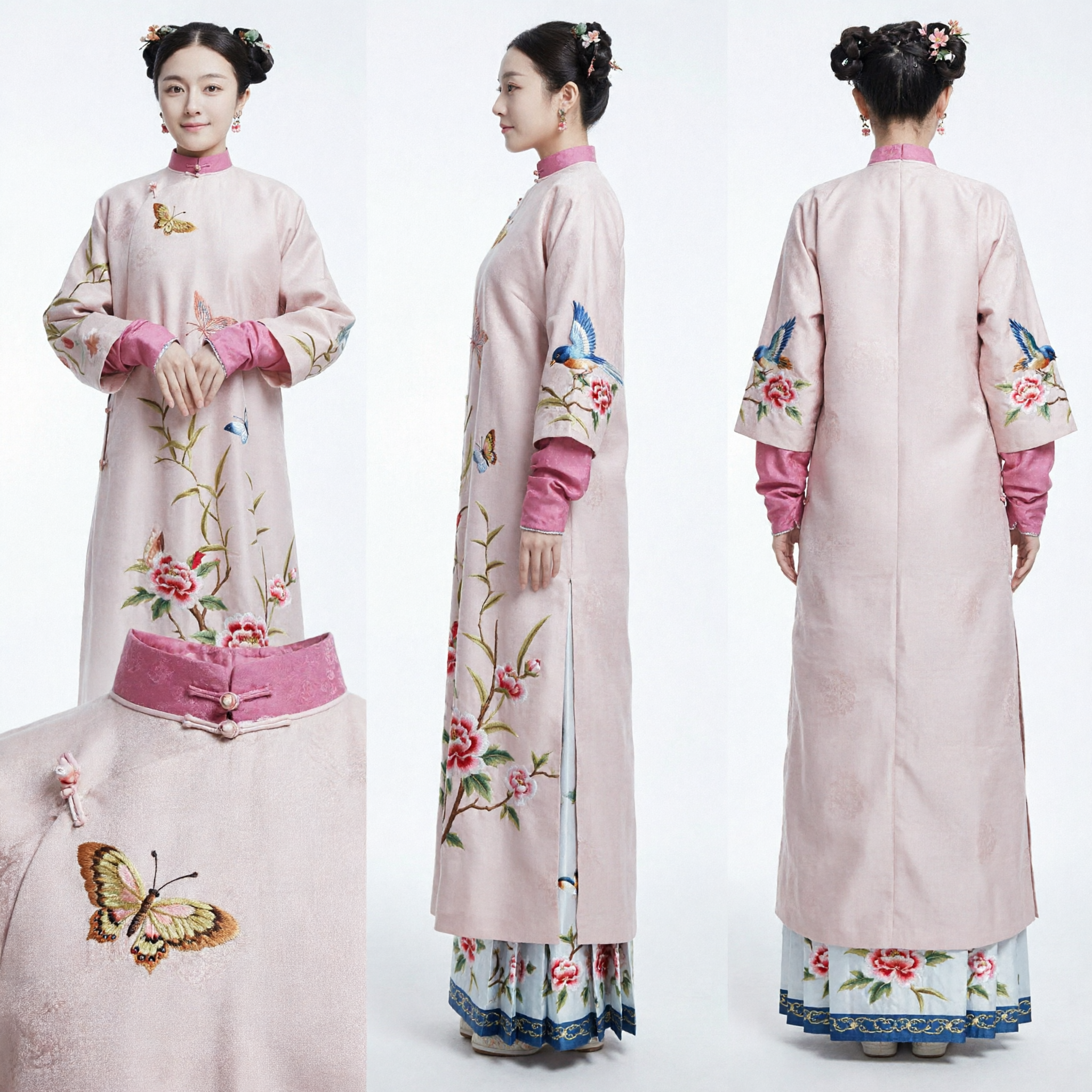 Traditional Chinese Qing Dynasty Princess Costume Pink Embroidered Butterfly Robe Ancient Clothing Dress for Women - Asian Costume