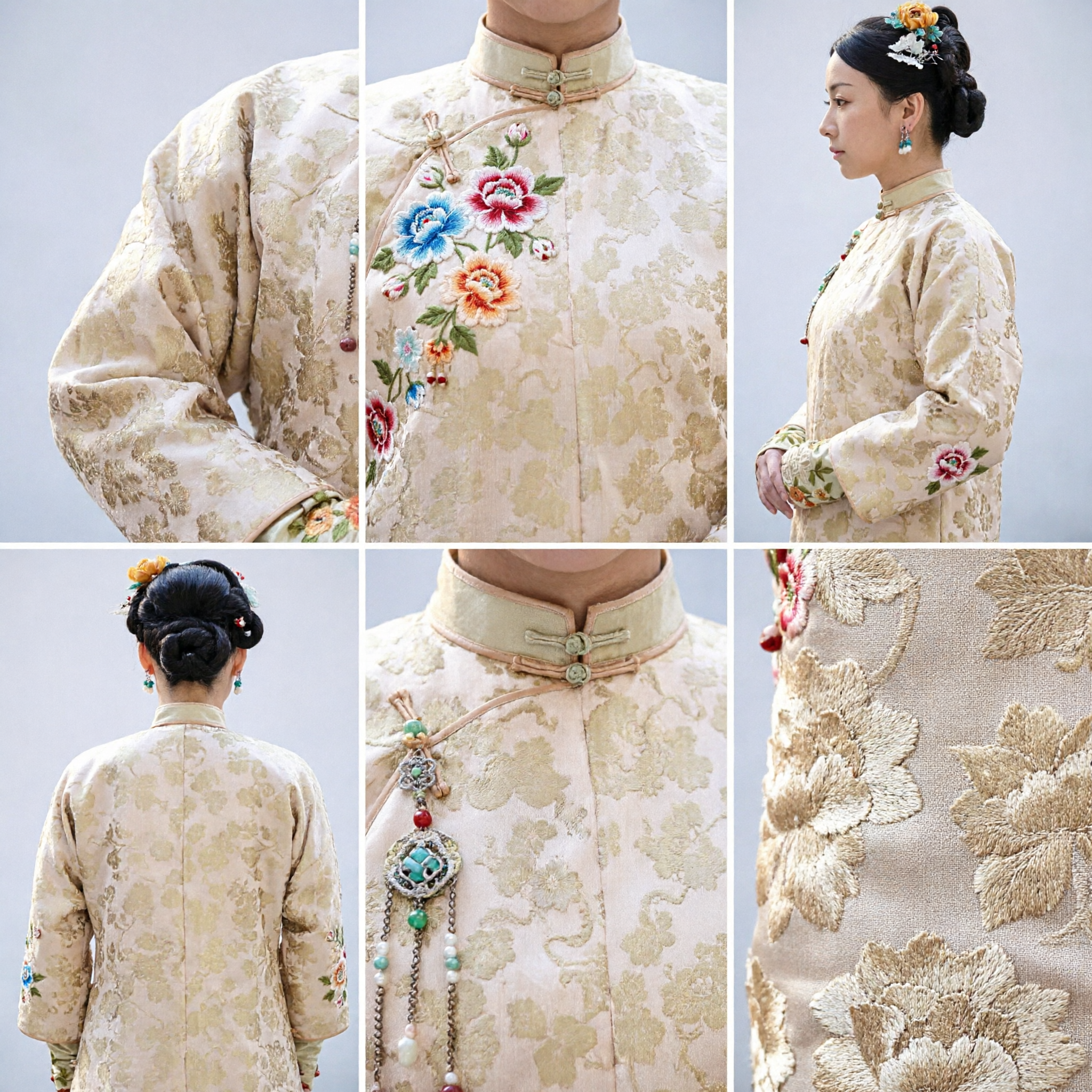 Traditional Chinese Qing Dynasty Noblewoman Costume Yellow Floral Brocade Robe for Women Historical Cosplay - Asian Costume