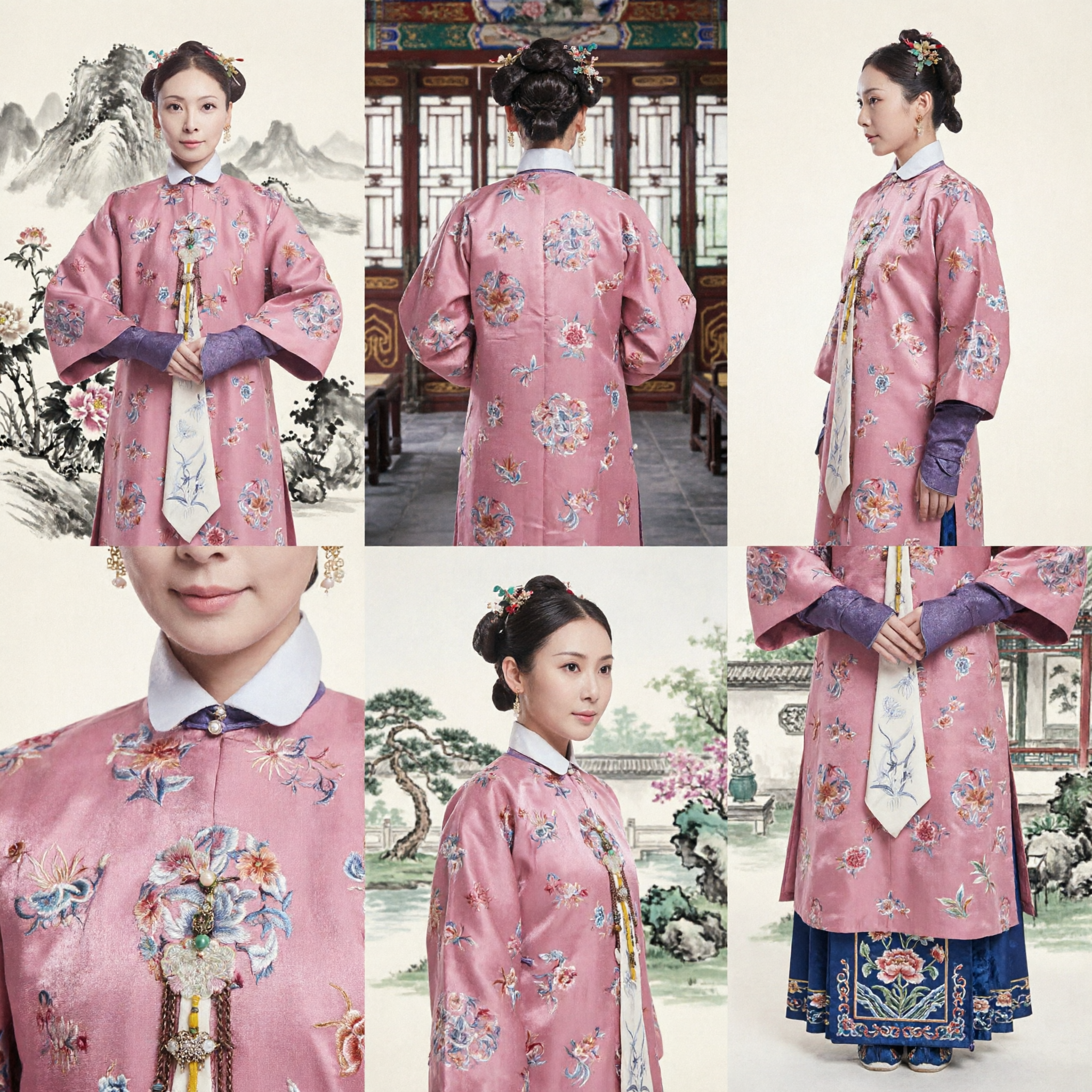 Ancient Chinese Qing Dynasty Princess Pink Embroidered Robe Traditional Palace Drama Costume for Women - Asian Costume