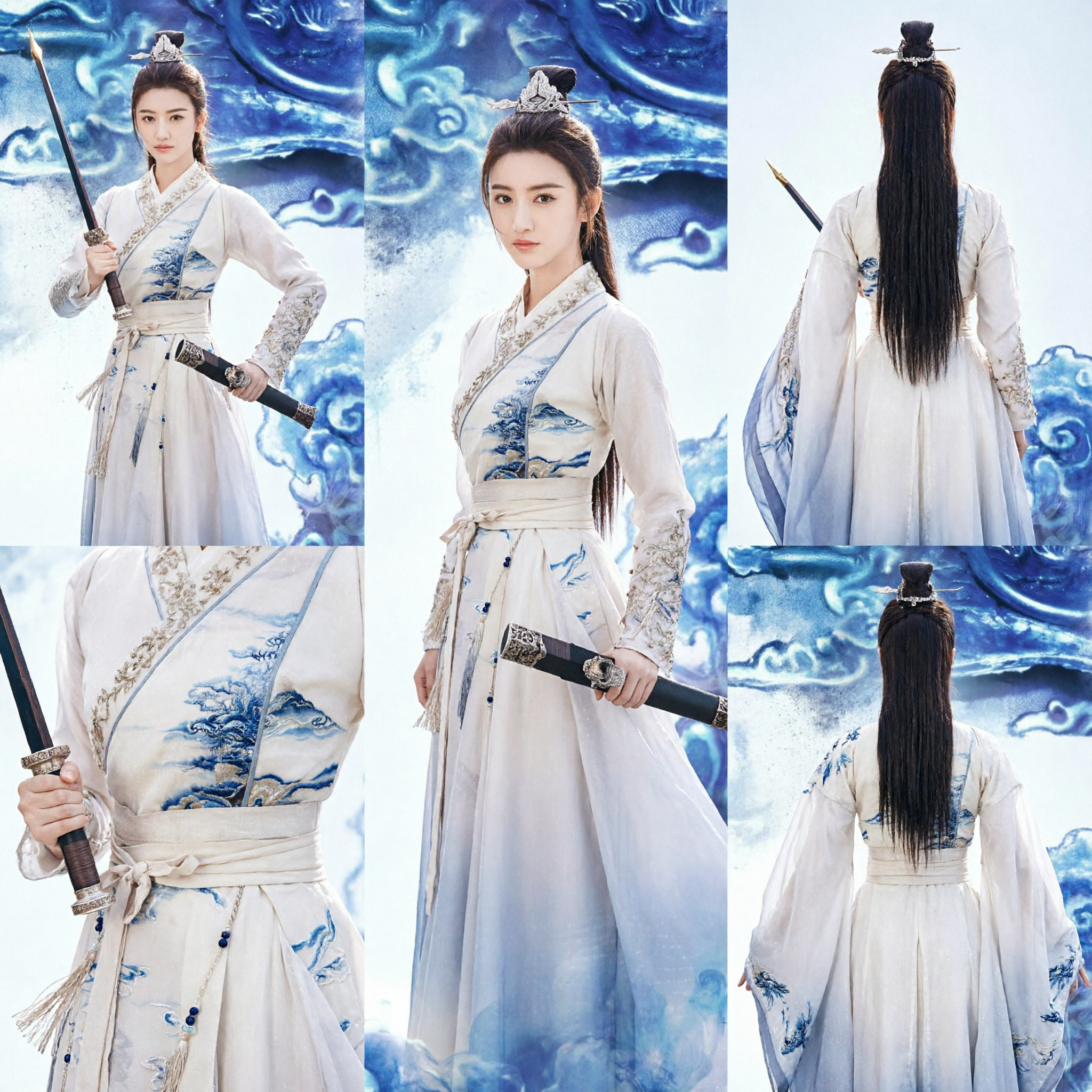 Traditional Chinese Wuxia Swordswoman Hanfu Costume Ancient White Dress for Women Cosplay and Stage Performance - Asian Costume